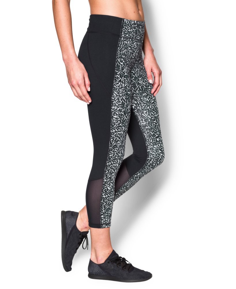 Under Armour Shape Shifter Crop - Women's Workout Leggings, Black/White/Silver Print, Size Small | High Waisted Gym Tights for Running, Yoga & Training