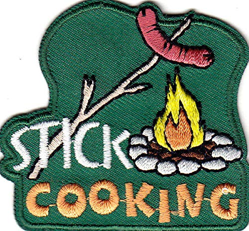 STICK COOKING Iron On Embroidered Patch - Food & Outdoor Cooking Design - Hot Dogs & Campfire Cooking - Perfect for Jackets, Hats & Backpacks