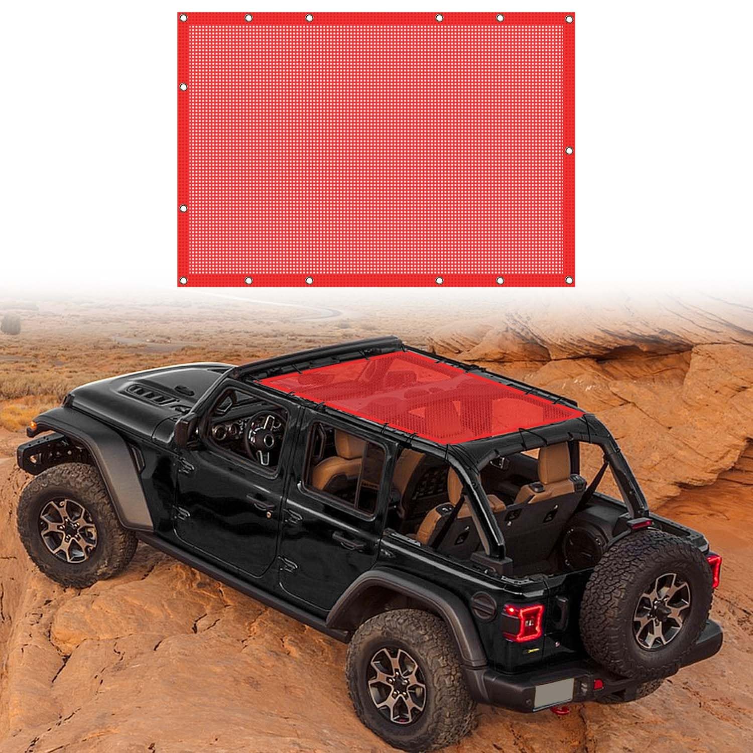 Jeep JL Sunshade Mesh Top - Red Sunscreen Bikini Top for Wrangler JL/JLU (2018+) & Gladiator JT (2020+) | 4-Door UV Protection Accessories | Perfect for Off-Roading, Beach Trips & Summer Adventures