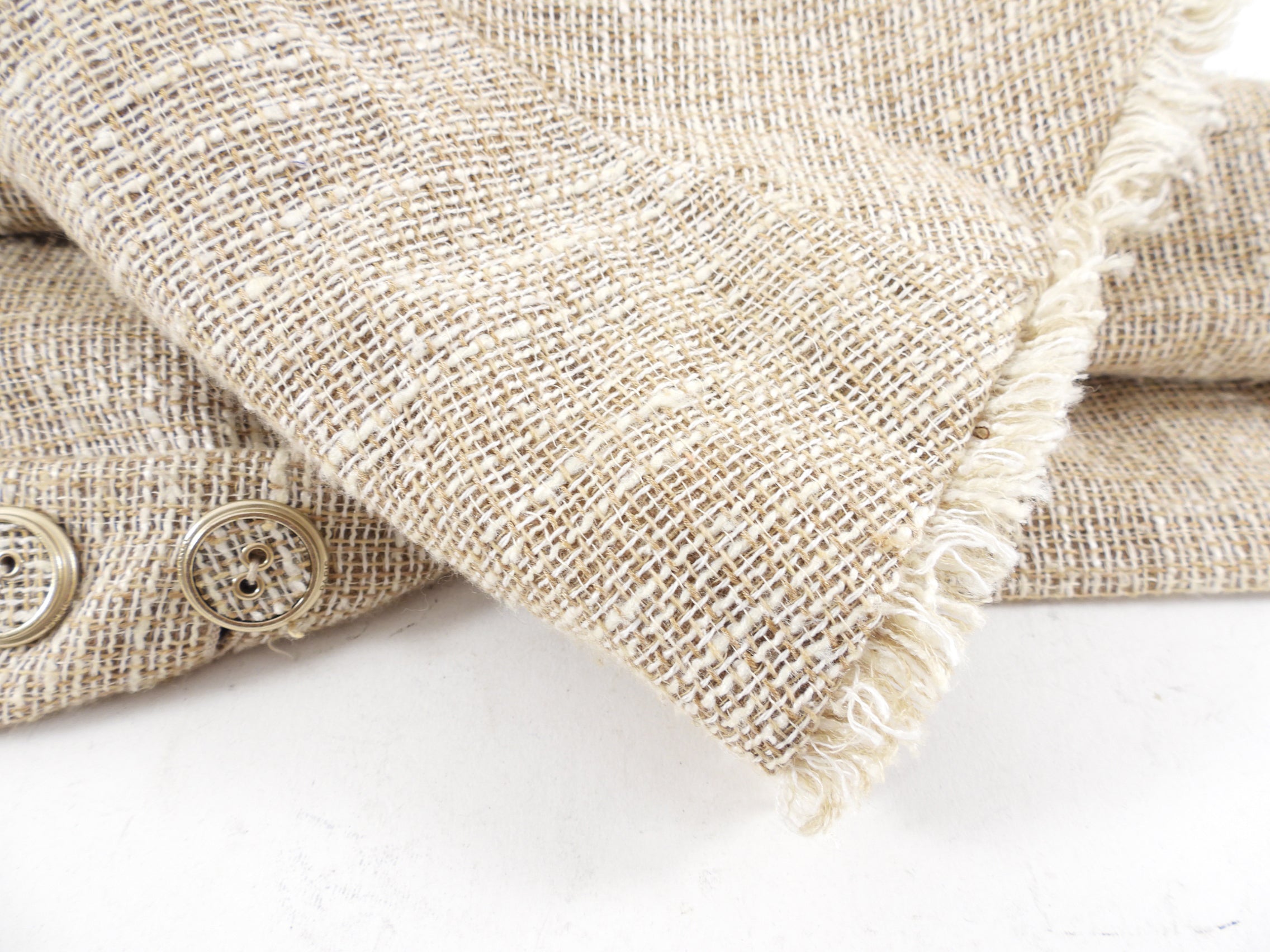 Chanel 08P Beige Linen Blend Flare Jacket Women's Size FR44 (US 12/L) - Elegant Spring/Summer Blazer for Office & Casual Outings