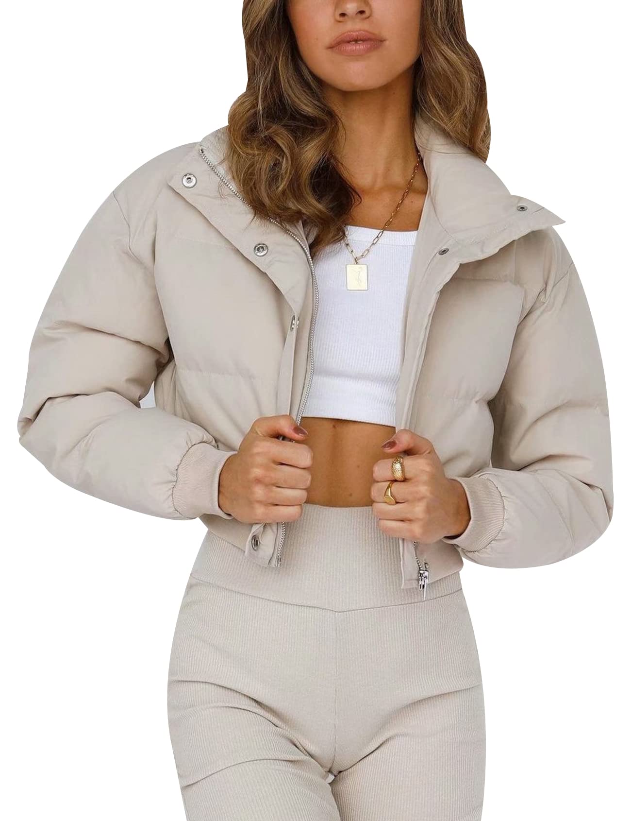 Arssm Women's Winter Cropped Quilted Puffer Jacket - Warm Short Coat for Cold Weather - Perfect for Outdoor Activities, Travel & Casual Wear