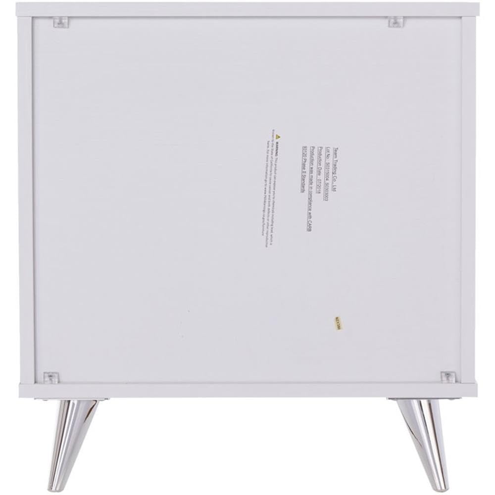 Allora Mid-Century Modern 3-Drawer Nightstand - White & Chrome Finish Bedside Table for Bedroom, Living Room, or Office