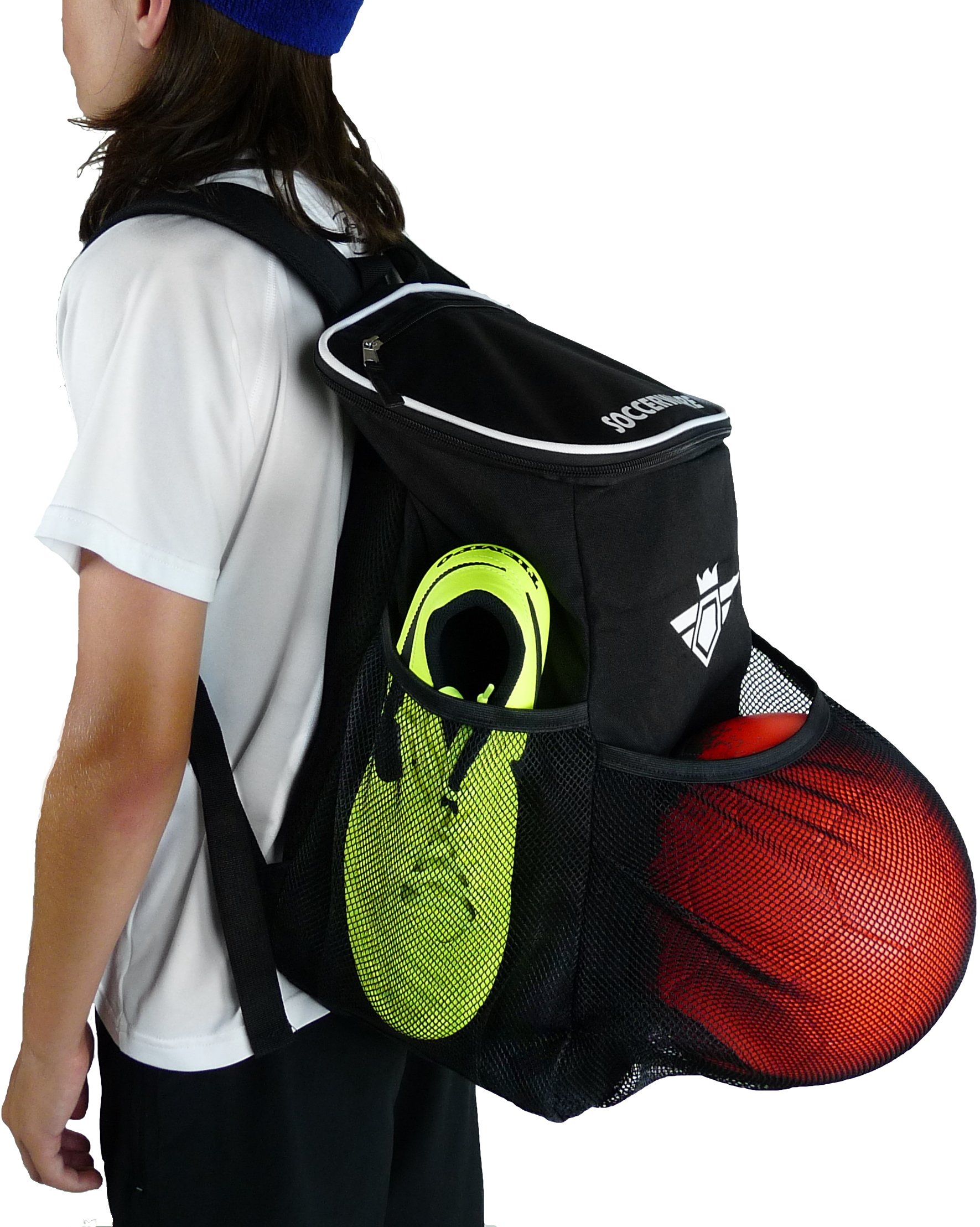 Best Soccer Backpack with Ball Holder Compartment for Boys & Girls - Large Sports Bag Fits Cleats, Shin Guards & Gym Gear (Black) - Perfect for Soccer Practice, School & Travel