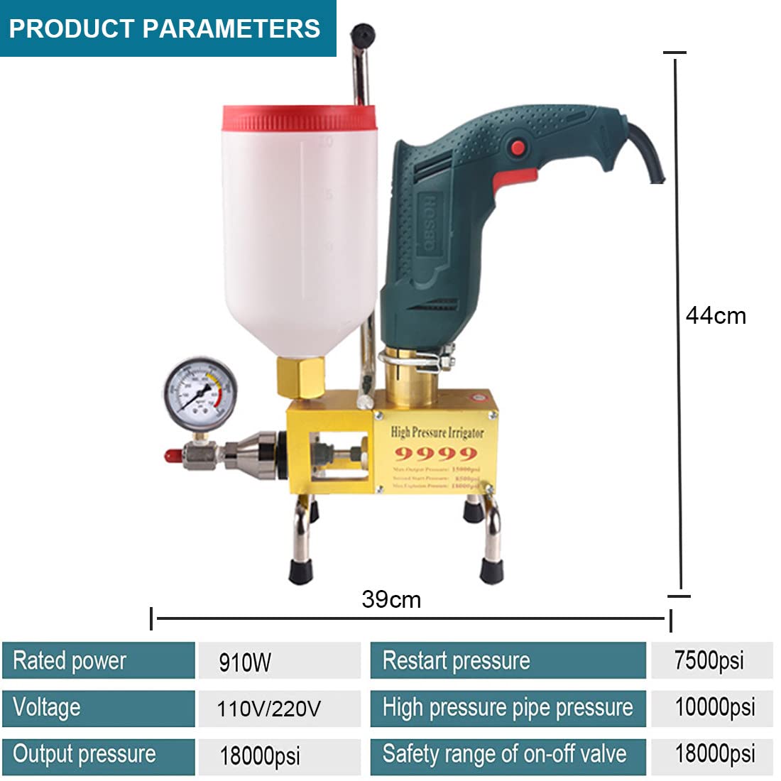 910W High-Pressure Floor Grouting Machine - 110V Waterproof Filling Pump for Concrete Crack Repair, Polyurethane Injection & Foundation Leak Sealing - Ideal for Basement, Garage & Driveway Repairs