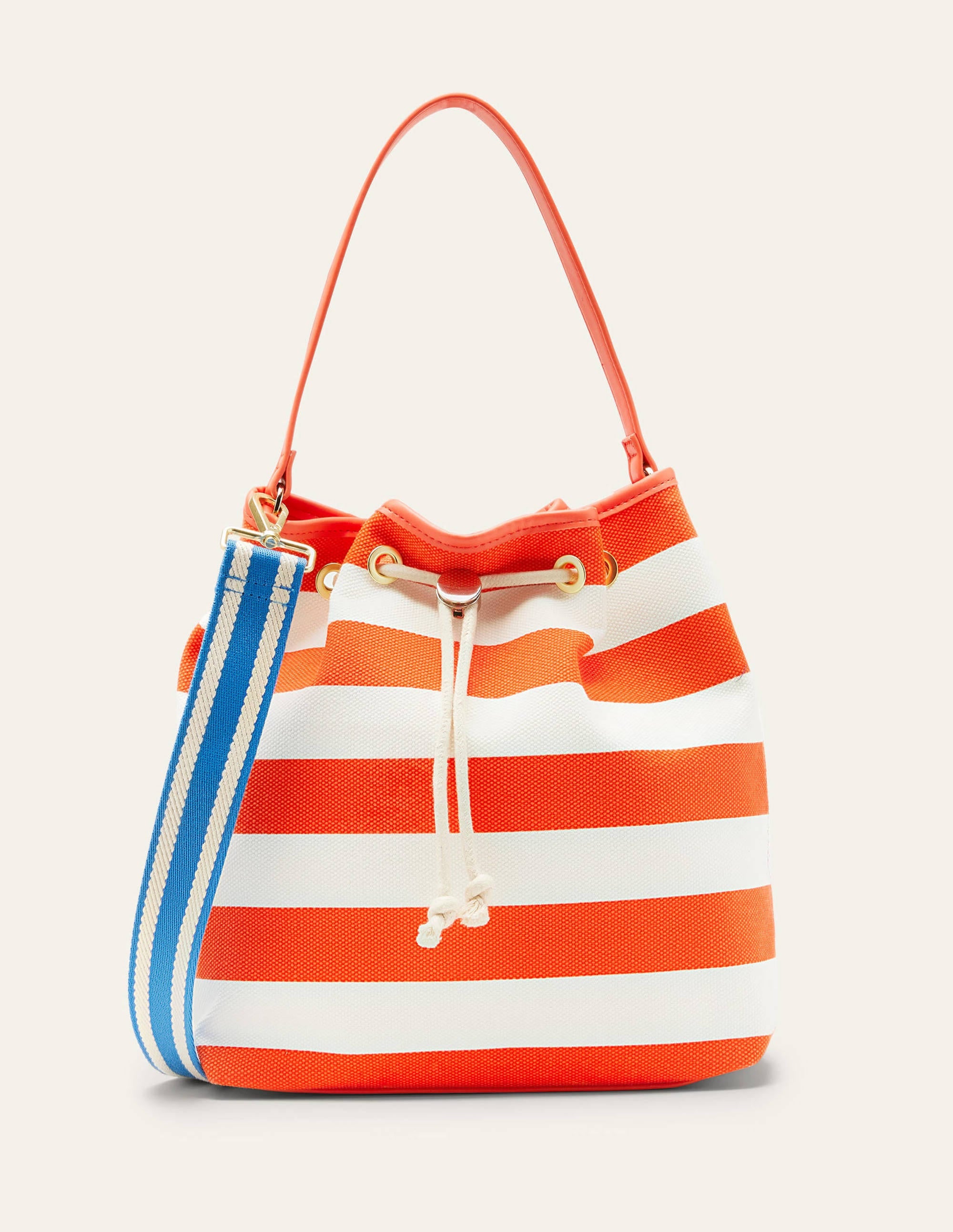 Canvas Drawstring Bucket Bag - Waterproof & Lightweight Backpack for Women & Men - Perfect for Beach, Travel, Gym & Daily Use (Firecracker Red/Coastal Blue)