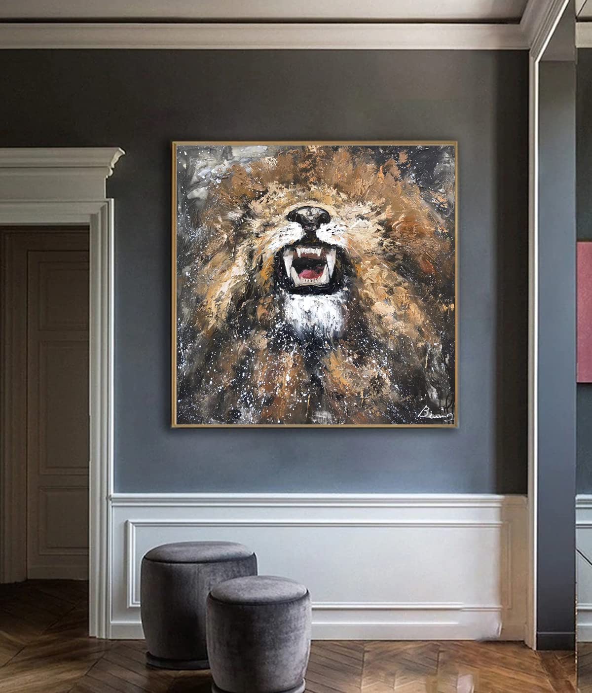 Custom Hand-Painted Lion Original Oil Painting on Canvas - 30x30 Inches (76x76cm) Unstretched - Unique Artwork Gift for Home & Office Decor | Wall Art for Living Room, Bedroom, or Gallery Display