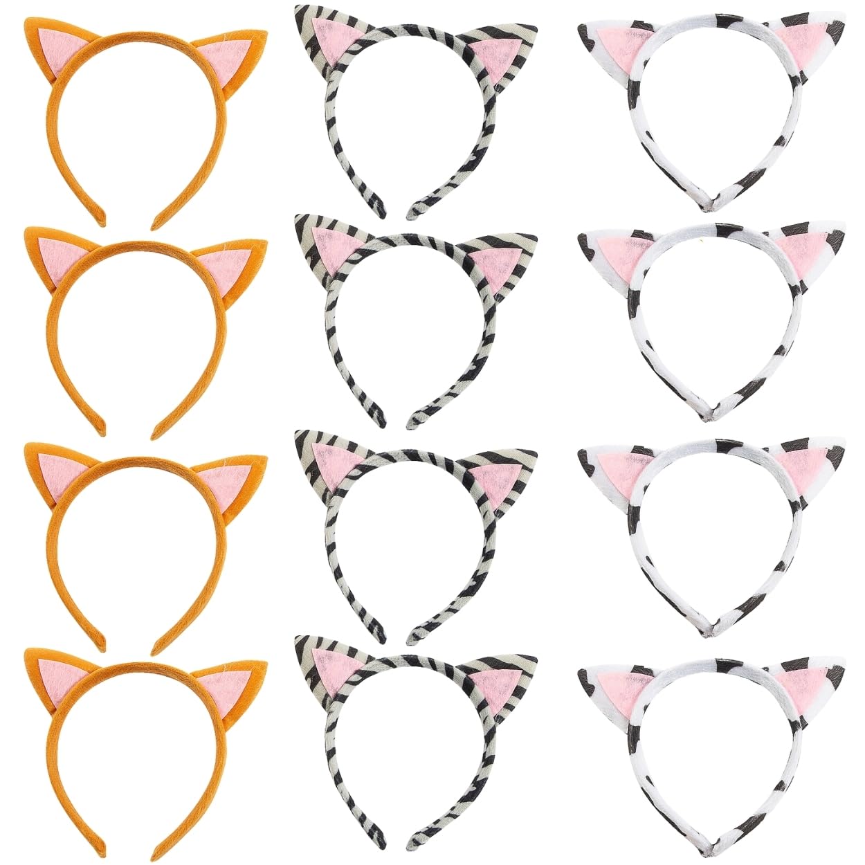 Fun Express Plush Kitty Ear Headbands - 12 Pack Cute Cat Ear Hair Accessories for Women Girls, Cosplay, Costume Parties & Dress Up