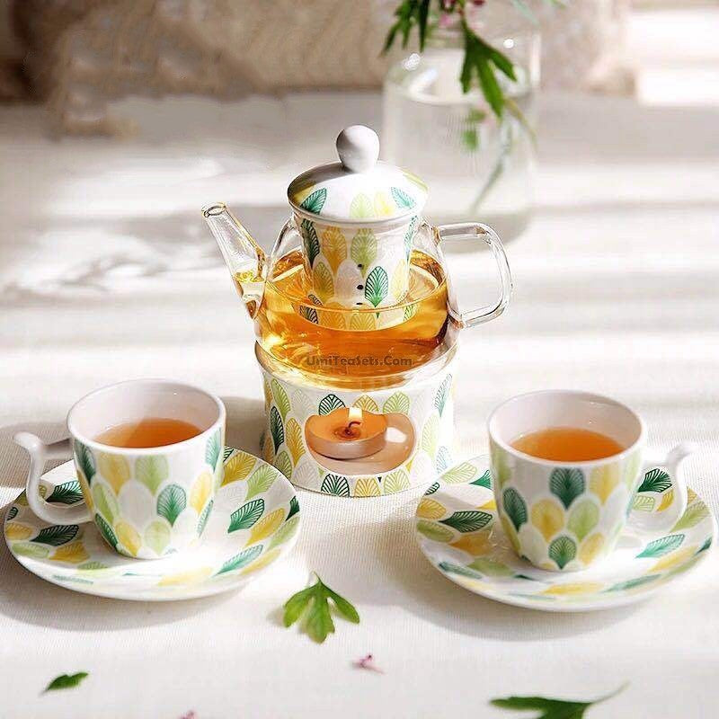 Premium Glass and Porcelain Tea Set for One with Warmer - Perfect for Relaxing Afternoon Tea, Office Breaks, or Cozy Evenings at Home