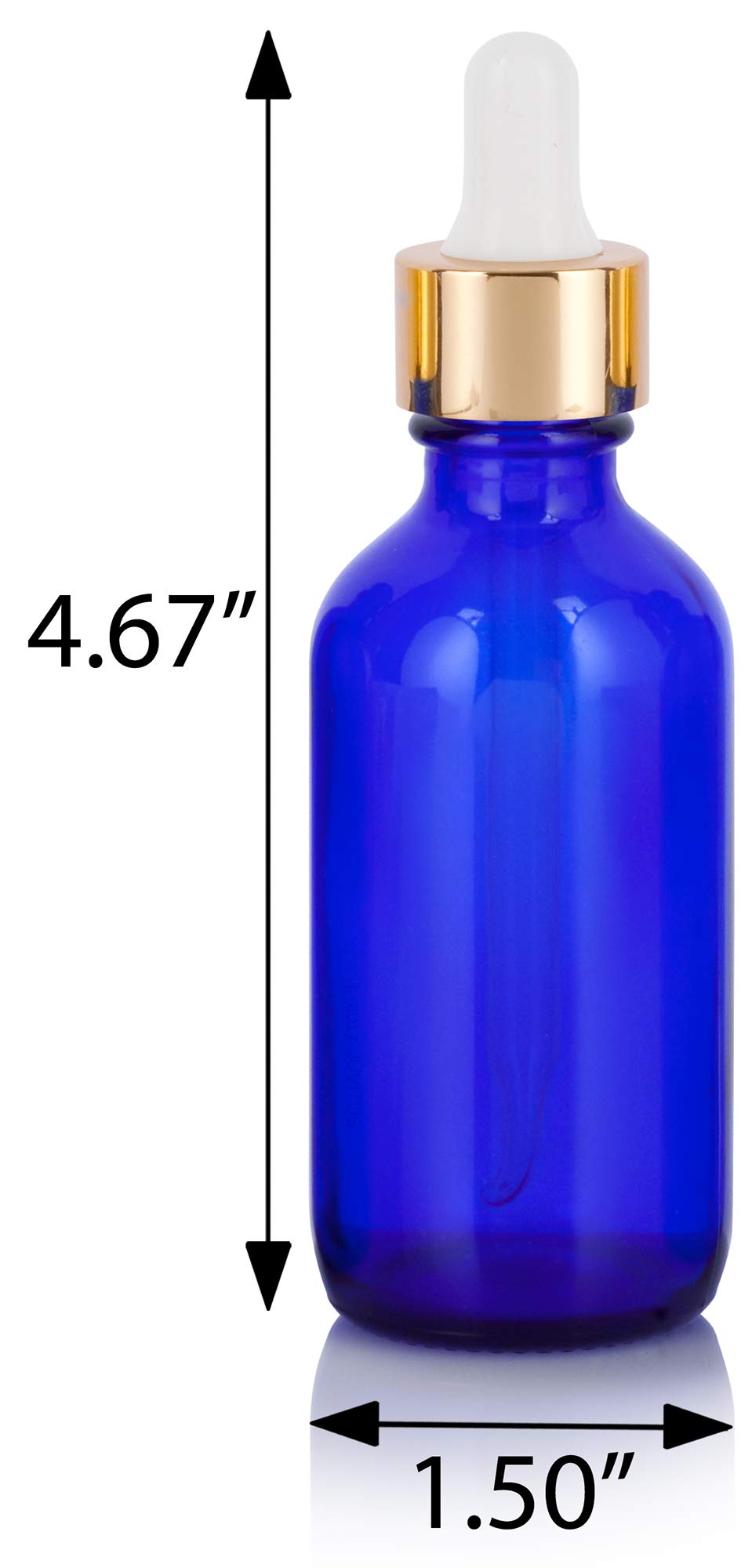 JUVITUS 2 oz Cobalt Blue Glass Bottles with Gold Metal Dropper - 24 Pack Boston Round Essential Oil Bottles with Glass Dropper & Funnel for DIY, Aromatherapy, and Skincare