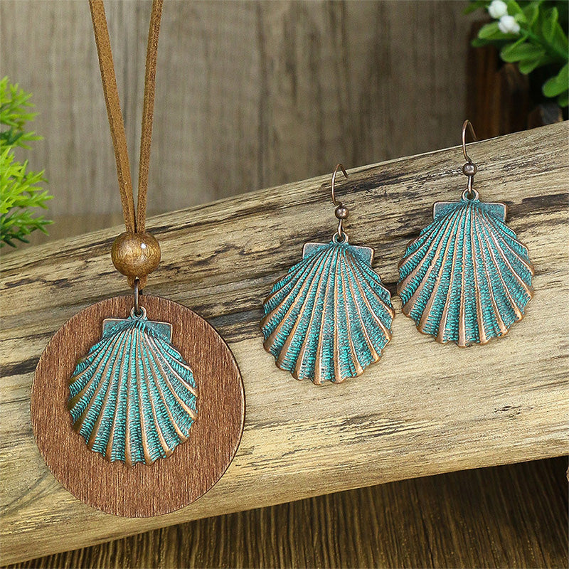 Vintage Ethnic Geometric Wood and Alloy Pendant Earrings Set - Boho Chic Jewelry for Women, Perfect for Parties, Weddings, and Everyday Wear