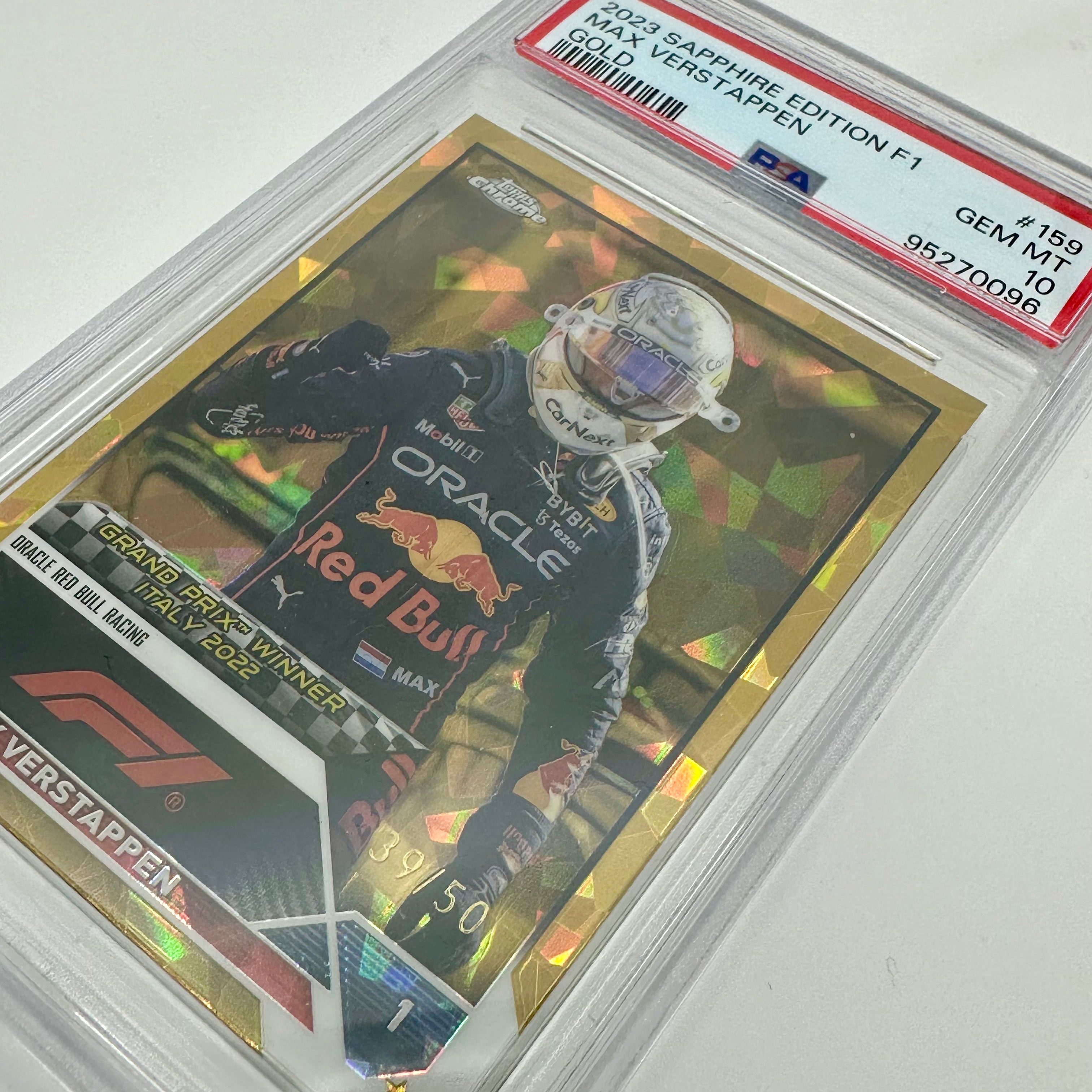 2023 Topps Chrome Max Verstappen #159 PSA 10 Sapphire Gold 39/50 - Rare Racing Collectible for F1 Fans & Sports Memorabilia Enthusiasts