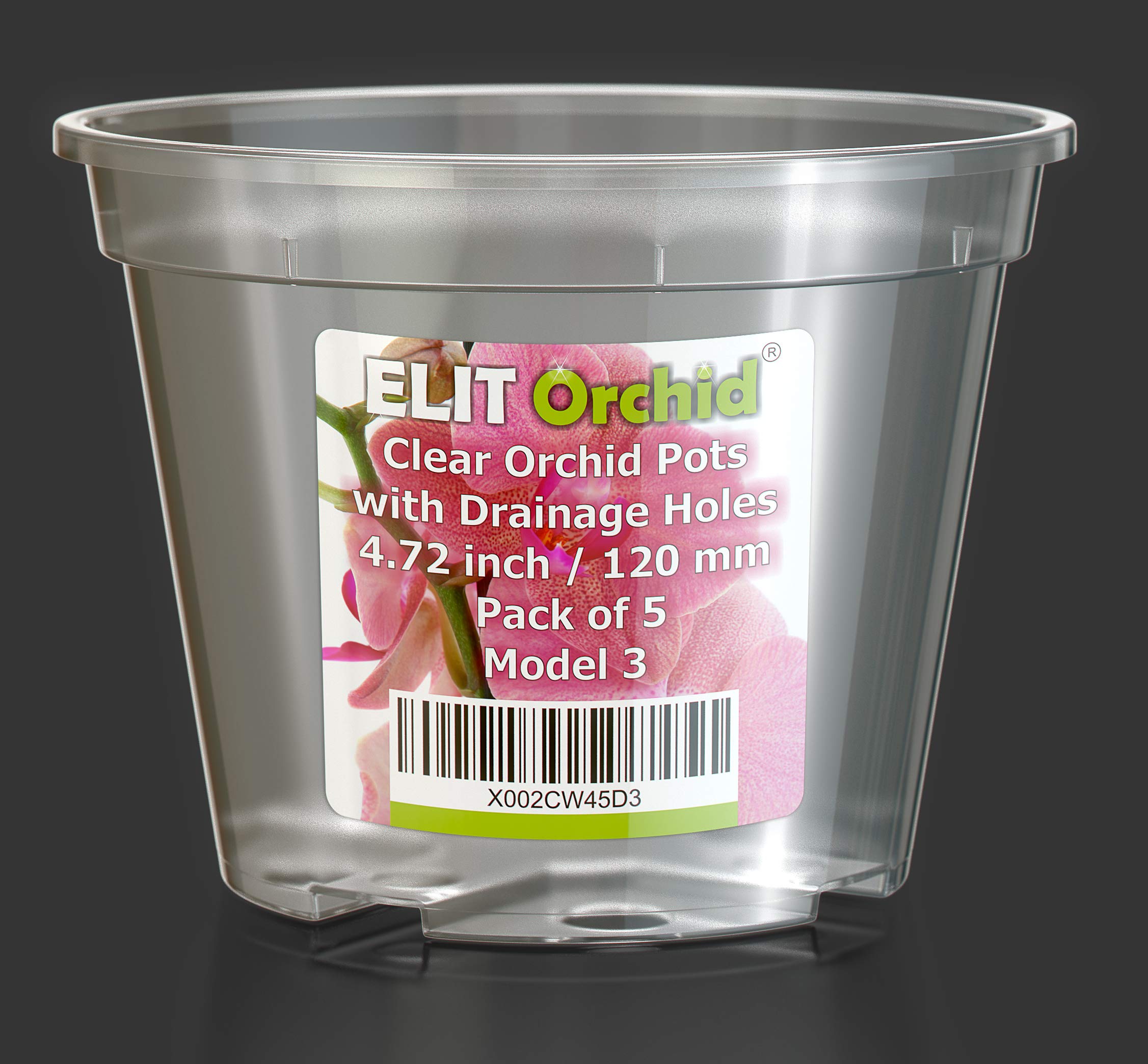 Clear Plastic Orchid Pots with Holes - 5 Pack (4.72