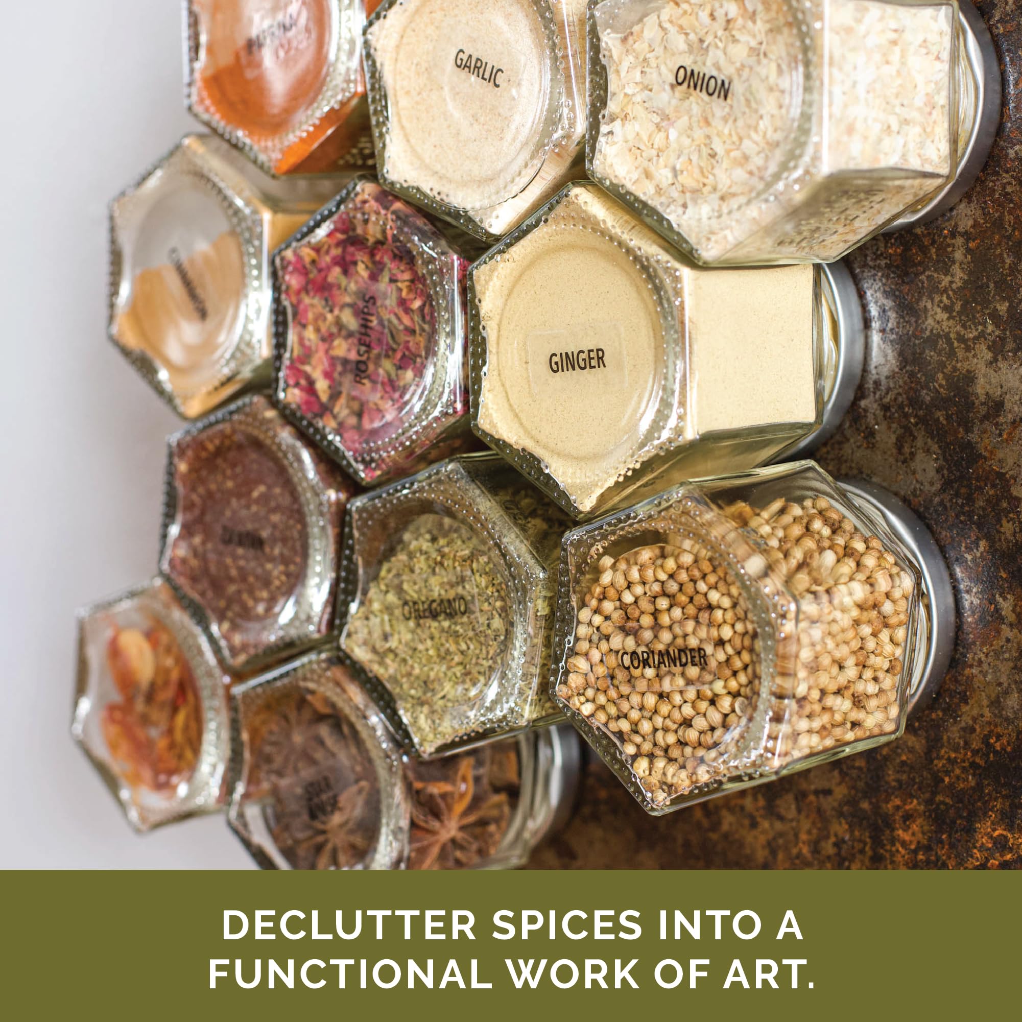 Gneiss Spice Magnetic Jars - 12 Large 4oz Empty Glass Jars with Magnetic Metal Lids & Spice Labels | Perfect for Organizing Spices on Fridge, Pantry or Kitchen Wall | Create a Stylish Hanging Spice Rack for Easy Access