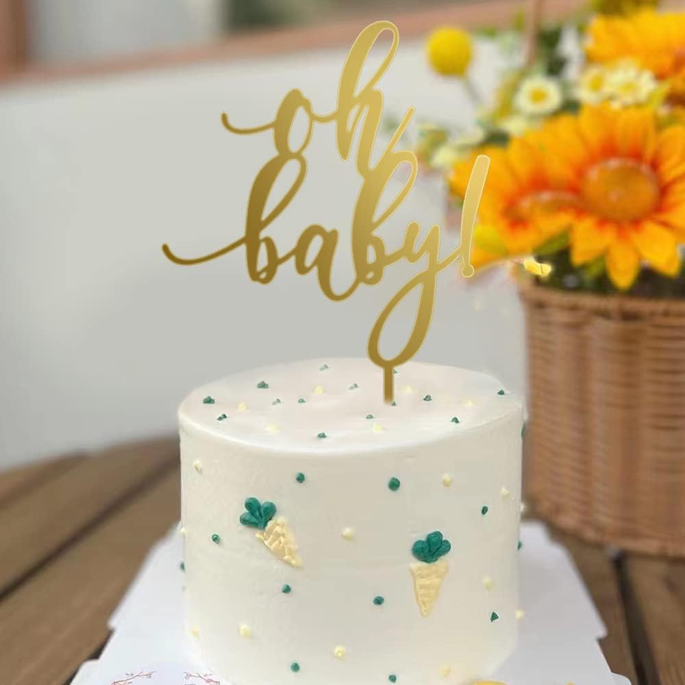 Incrizma Gold Acrylic 'Oh Baby' Cake Topper - Elegant Baby Shower Decor for Newborn Welcome, 1st Birthday Party Supplies for Boys & Girls - Perfect for Nursery Decorations and Gender Reveal Celebrations