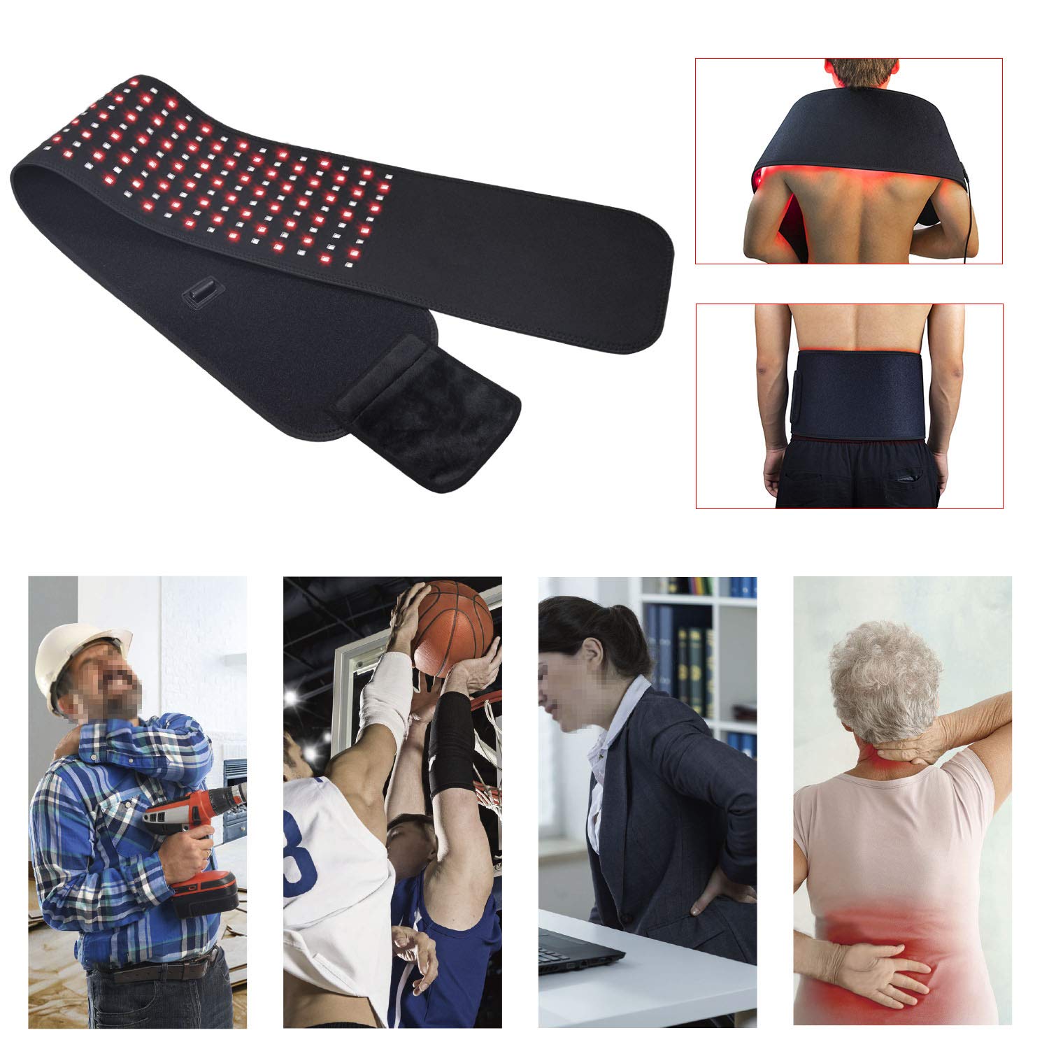 2020 New FDA Cleared LED Red Light & Near Infrared Light Therapy Device - Large Wearable Pain Relief Belt Pad for Back, Neck, Shoulder & Joint Pain - Home & Professional Use for Muscle Recovery & Relaxation