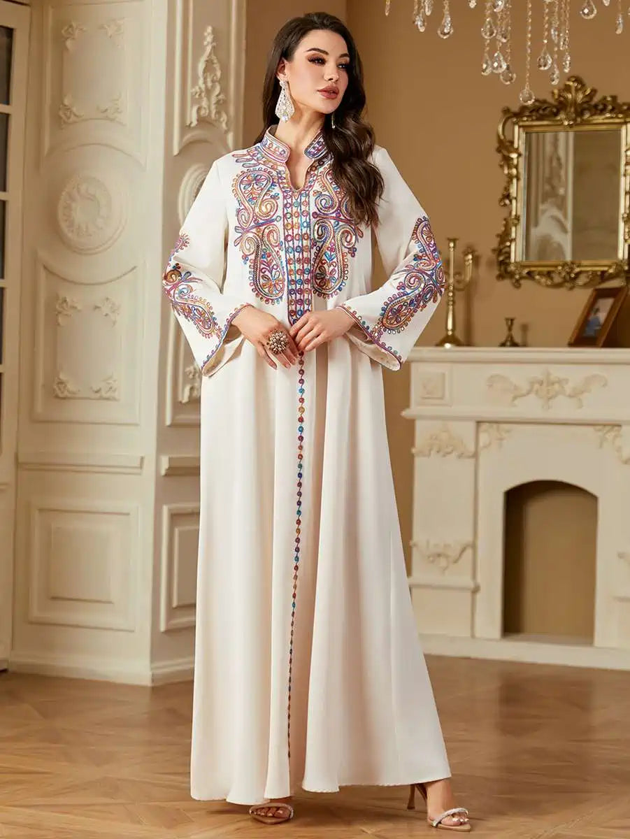 Elegant Eid Dress with Sequins & Embroidery - Flowy Caftan Kaftan for Women #254221 - Perfect for Festivals, Parties, and Special Occasions