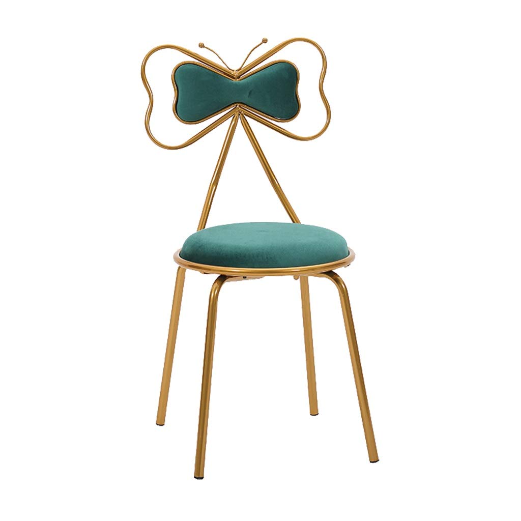 Luxury Velvet Vanity Stool with Metal Legs - Elegant Bow-Shaped Makeup Chair for Dressing Room (Green, 37x39x82cm) - Perfect for Bedroom, Boudoir & Beauty Salon