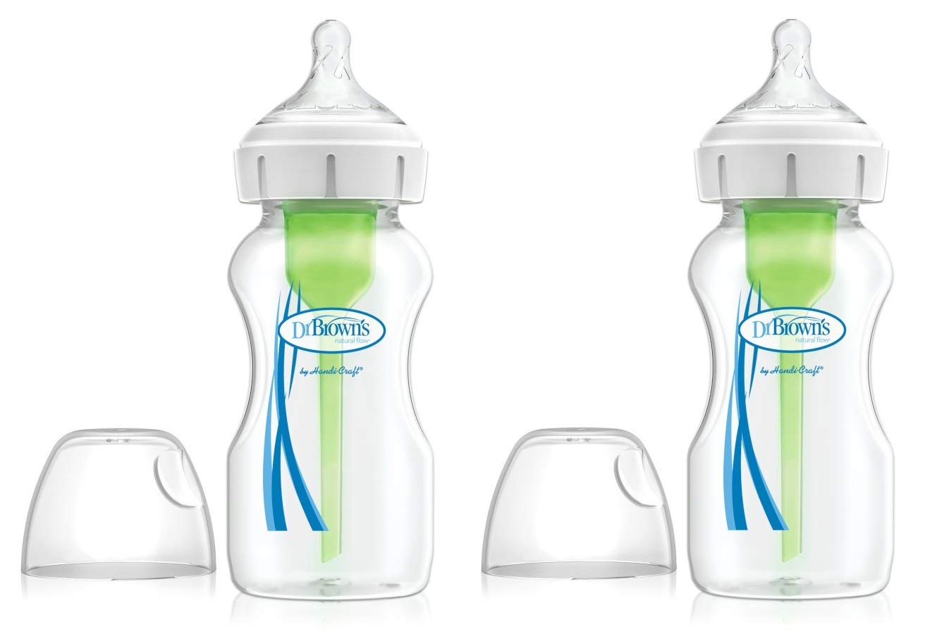 Dr. Brown's Options+ Wide Neck Baby Bottles (270ml, 4-Pack) - BPA-Free, Anti-Colic, Easy to Clean - Perfect for Breastfeeding Transition & On-the-Go Feeding