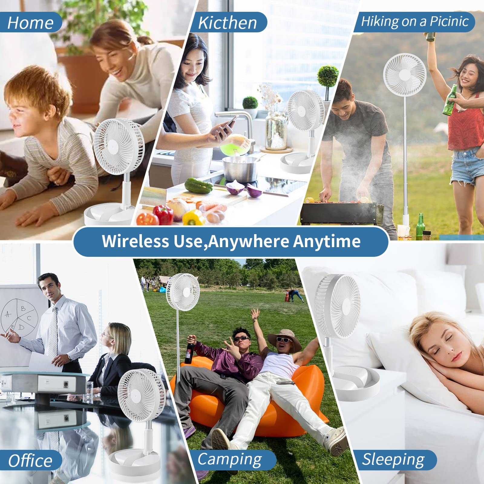 Portable Pedestal Fan with Remote Control - Foldable Standing & Desk Fan, 4 Speed Quiet Oscillating Fan with Timer for Home, Kitchen, Office, Camping & Outdoor Use | Perfect for Cooling Small Spaces & Summer Activities