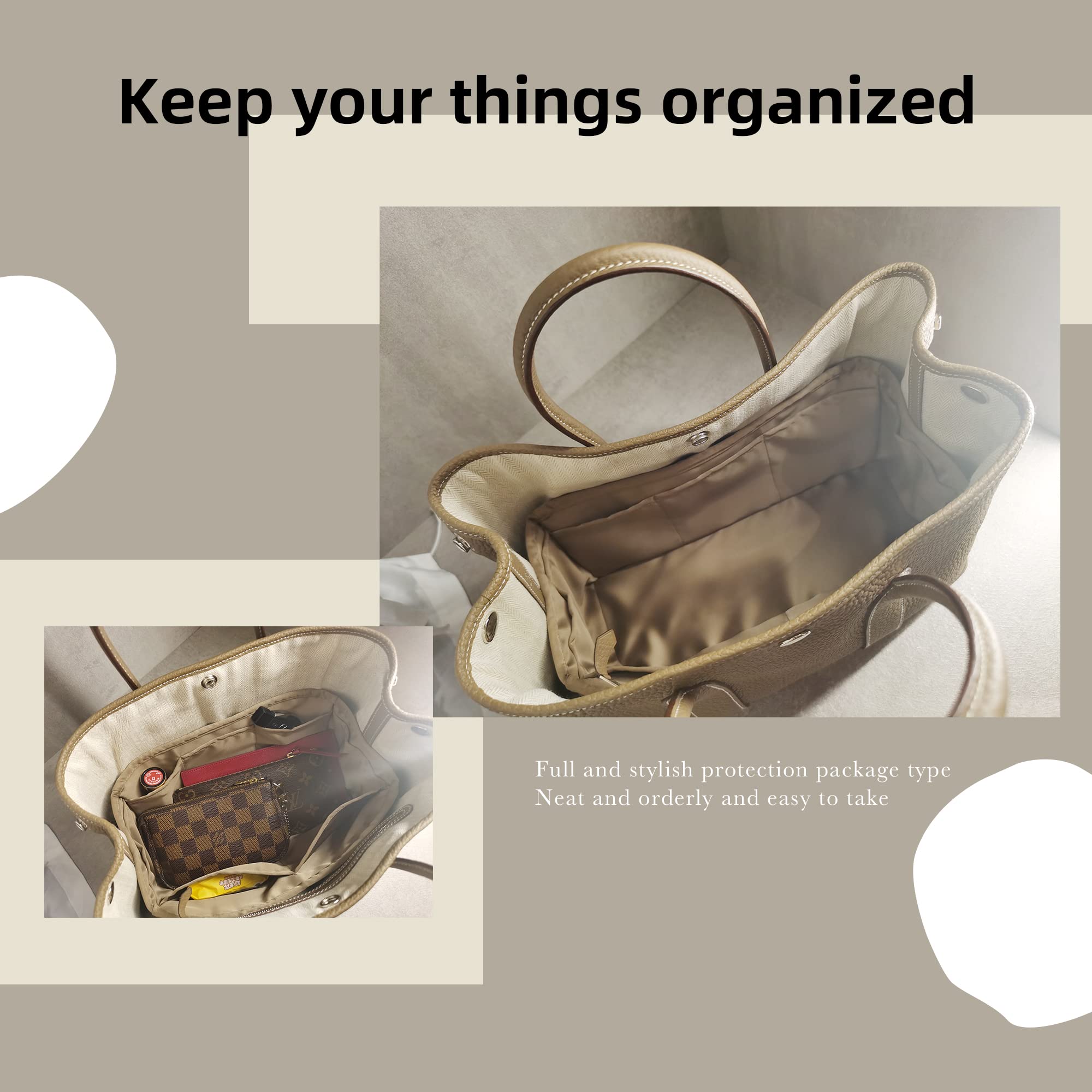 DGAZ Luxury Silky Purse Organizer Insert for Handbags & Totes - Perfect Fit for Hermes Garden Party 30/36 Bags (Etoupe Grey, GP36) | Keep Your Essentials Organized at Work, Travel & Daily Use