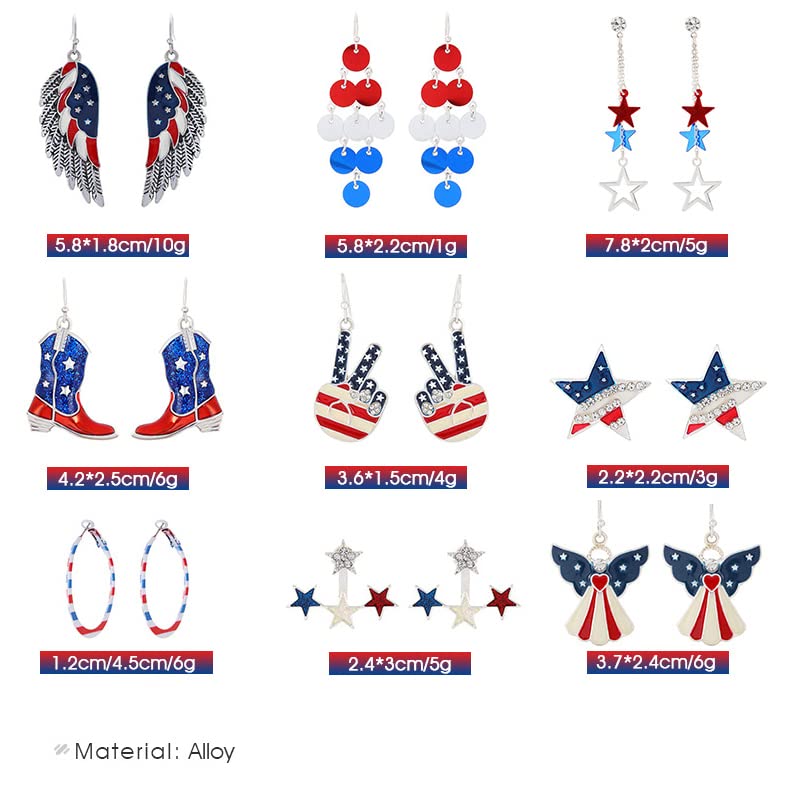 USA Flag Earrings - Patriotic Red White Blue Dangle Earrings for Women | 4th of July, Independence Day Jewelry | Perfect for Parties, Festivals & Patriotic Events