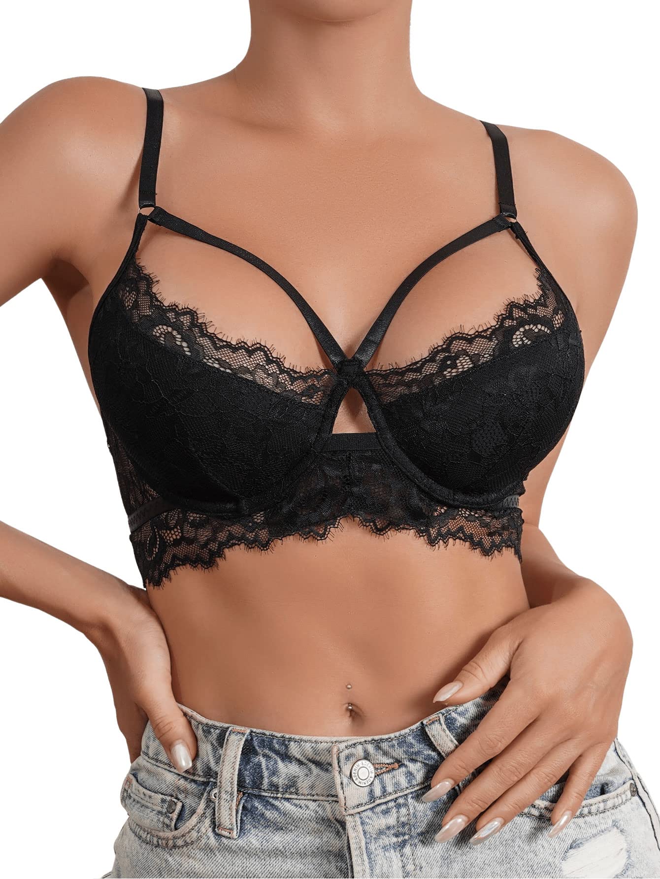 SOLY HUX Women's Sexy Lace Cut Out Underwire Bra - Comfortable Everyday Bralette for Work, Date & Lounge Wear