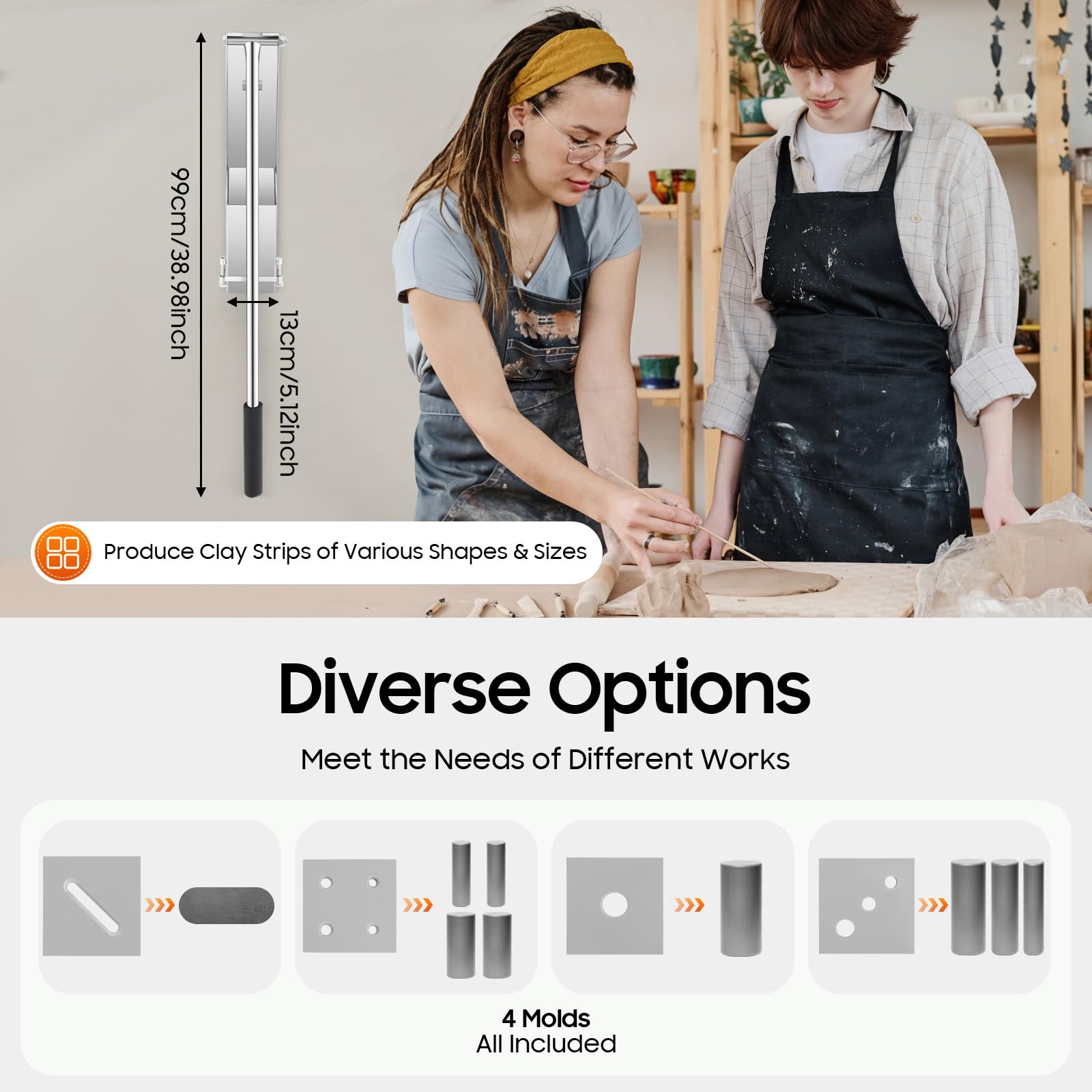 Stainless Steel Manual Clay Extruder - 4 Layer Mold Ceramic Soft Clay Extrusion Tool Kit with Handle for Pottery Making, Sculpting & DIY Art Projects - Perfect for Pottery Classes, Home Crafts & Ceramic Studio Use