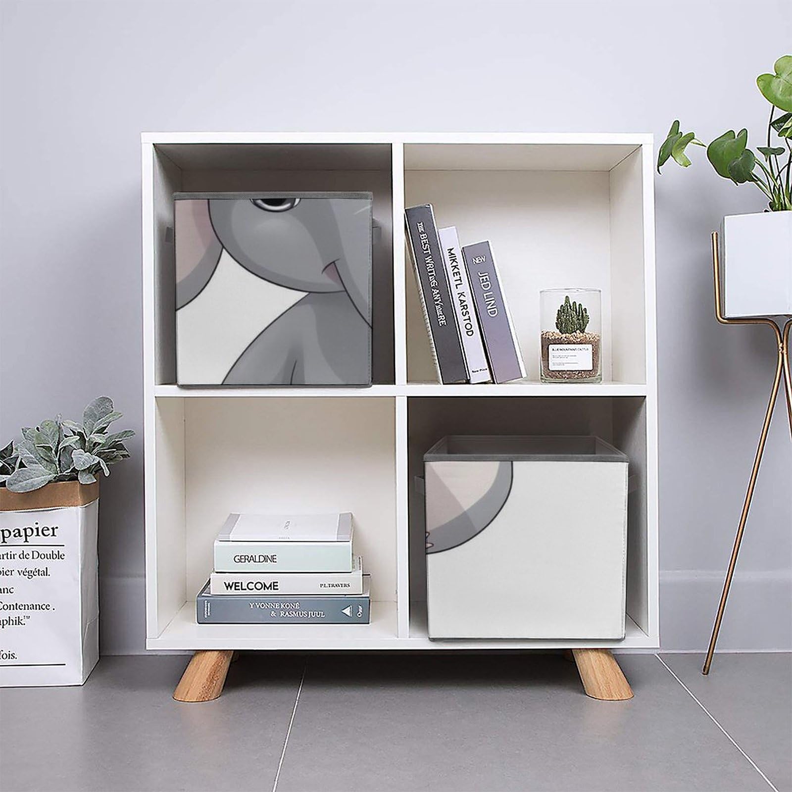 Large Collapsible Storage Cubes with Handles - 10.6x10.6x10.6in Cute Elephant Design Fabric Bins for Closet, Home & Office Organization | Space-Saving Foldable Storage Box for Toys, Books & Household Items