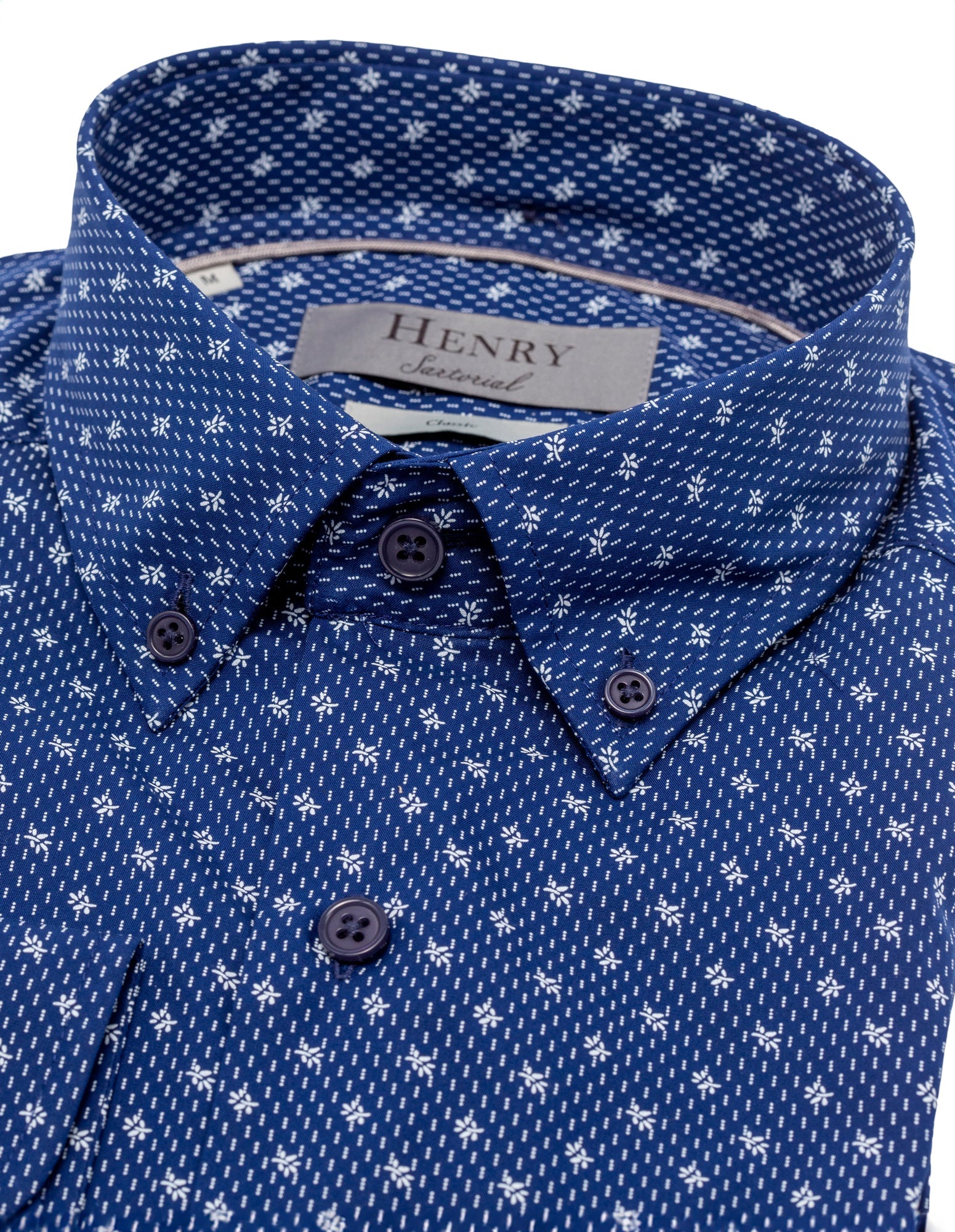 HENRY SARTORIAL Men's Casual Button Down Shirt with Stylish Pattern in Navy Blue - Perfect for Office, Date Night & Weekend Outings
