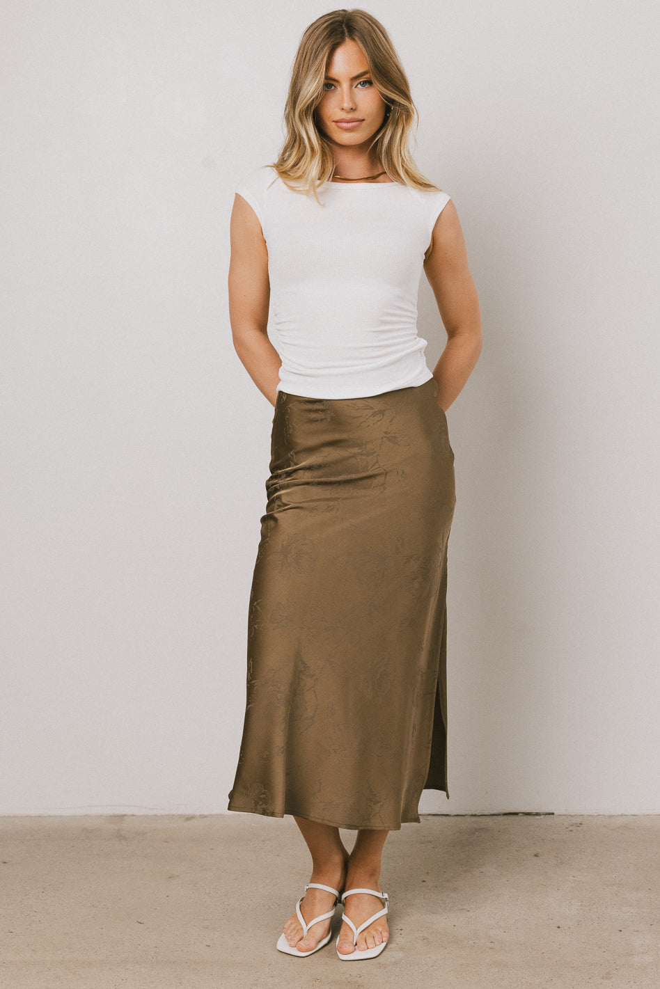 Ellie Floral Maxi Skirt for Women - Olive Green Long Flowy Summer Skirt with Elastic Waist | Perfect for Beach, Vacation, and Boho Outfits