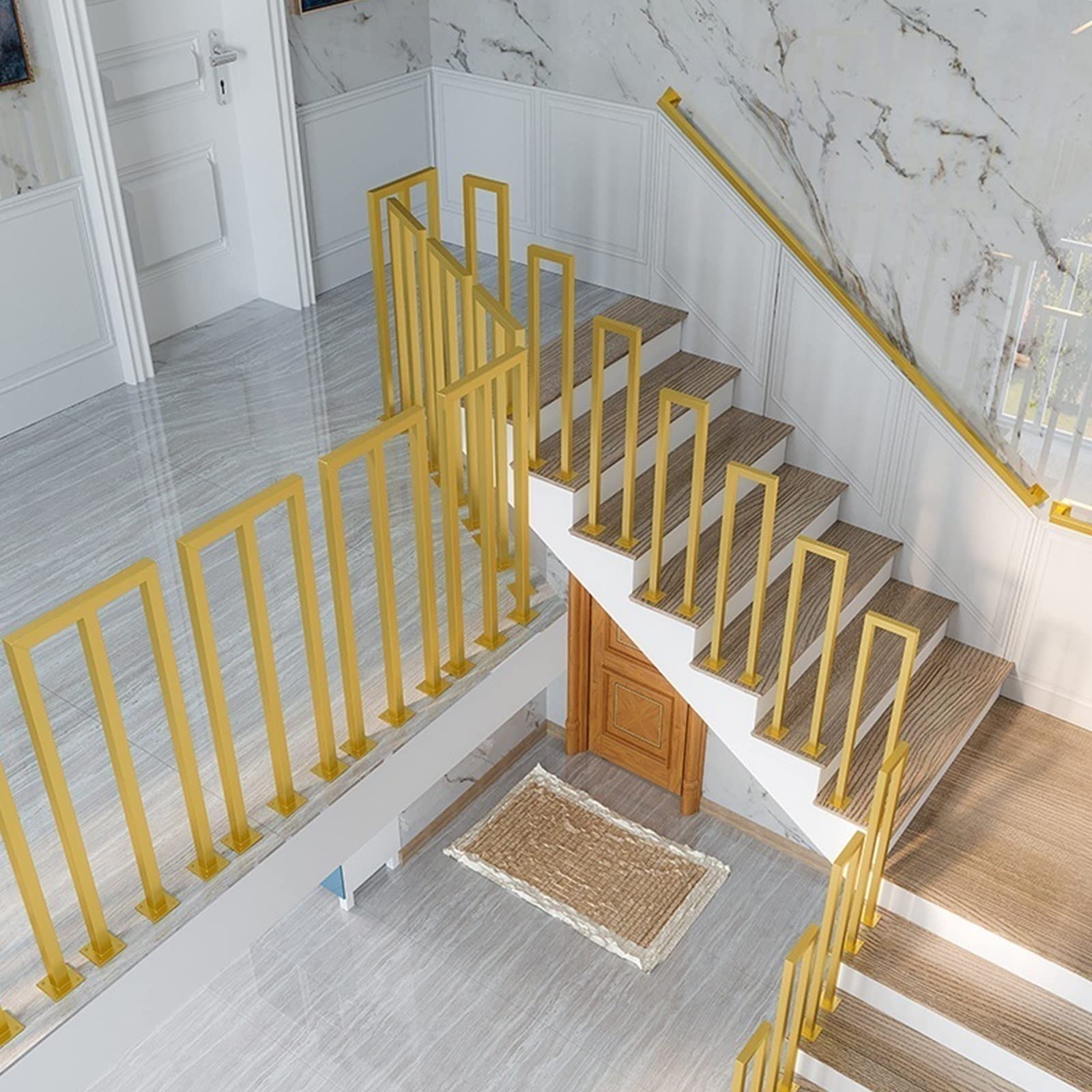 Golden Safety Fence Handrail Brackets - Durable Metal Deck Railing for Stairs & Balconies | American Style Horizontal Stair Handrail | Child & Elderly Safety Barrier | Easy Installation | Perfect for Home, Garden, and Public Spaces