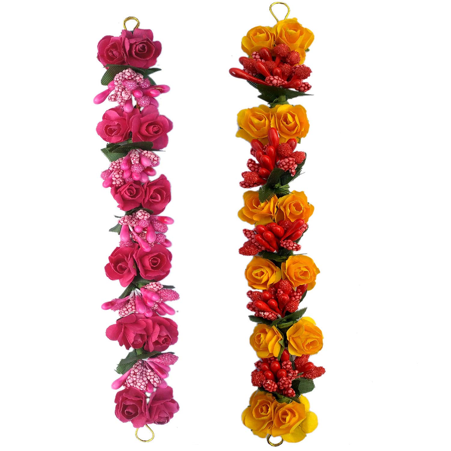 Maahal™ Gajra Bun Hair Flower - Elegant Pink & Yellow Bridal Hair Accessories for Weddings & Parties (Pack of 2) - Perfect for Indian Bridal Hairstyles, Mehendi Ceremonies & Festive Occasions