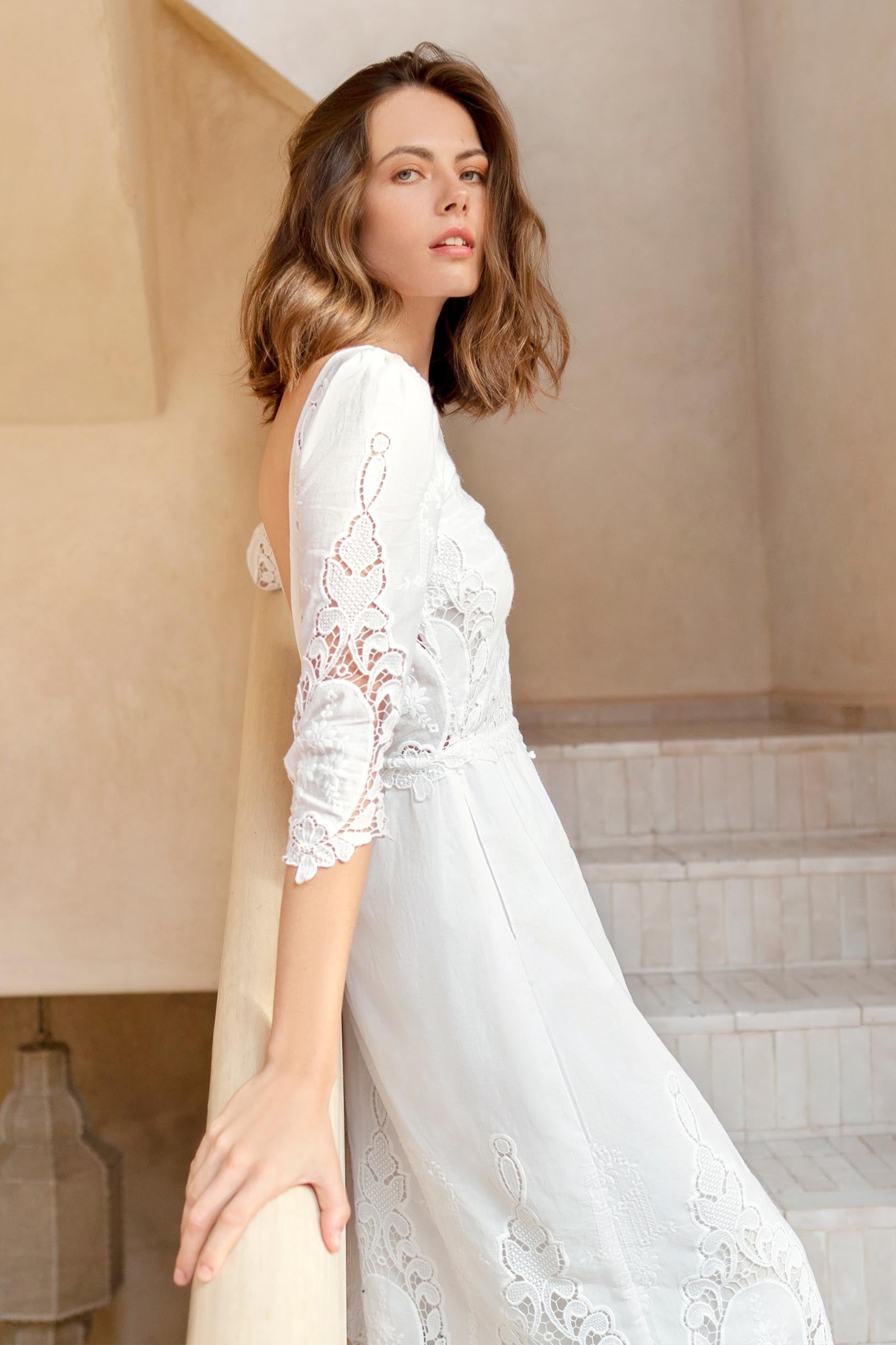 Elegant Dolce Broderie Anglaise Crochet Embroidered Cotton Midi Dress - Perfect for Summer Weddings, Garden Parties & Boho Chic Outfits