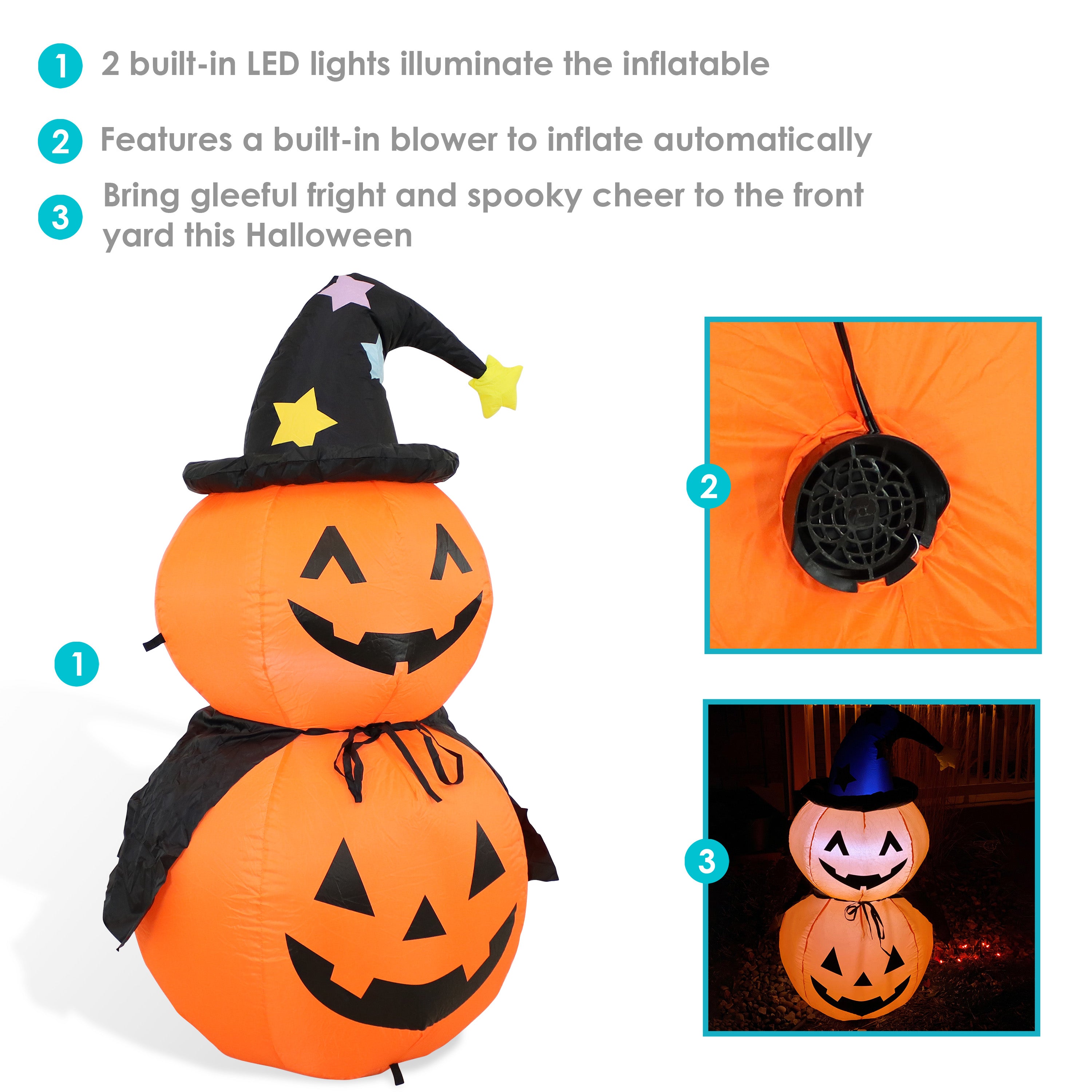 Sunnydaze 4ft Jack O' Lantern & Witch Duo Inflatable Halloween Yard Decoration - Spooky Outdoor Party Decor for Halloween Night