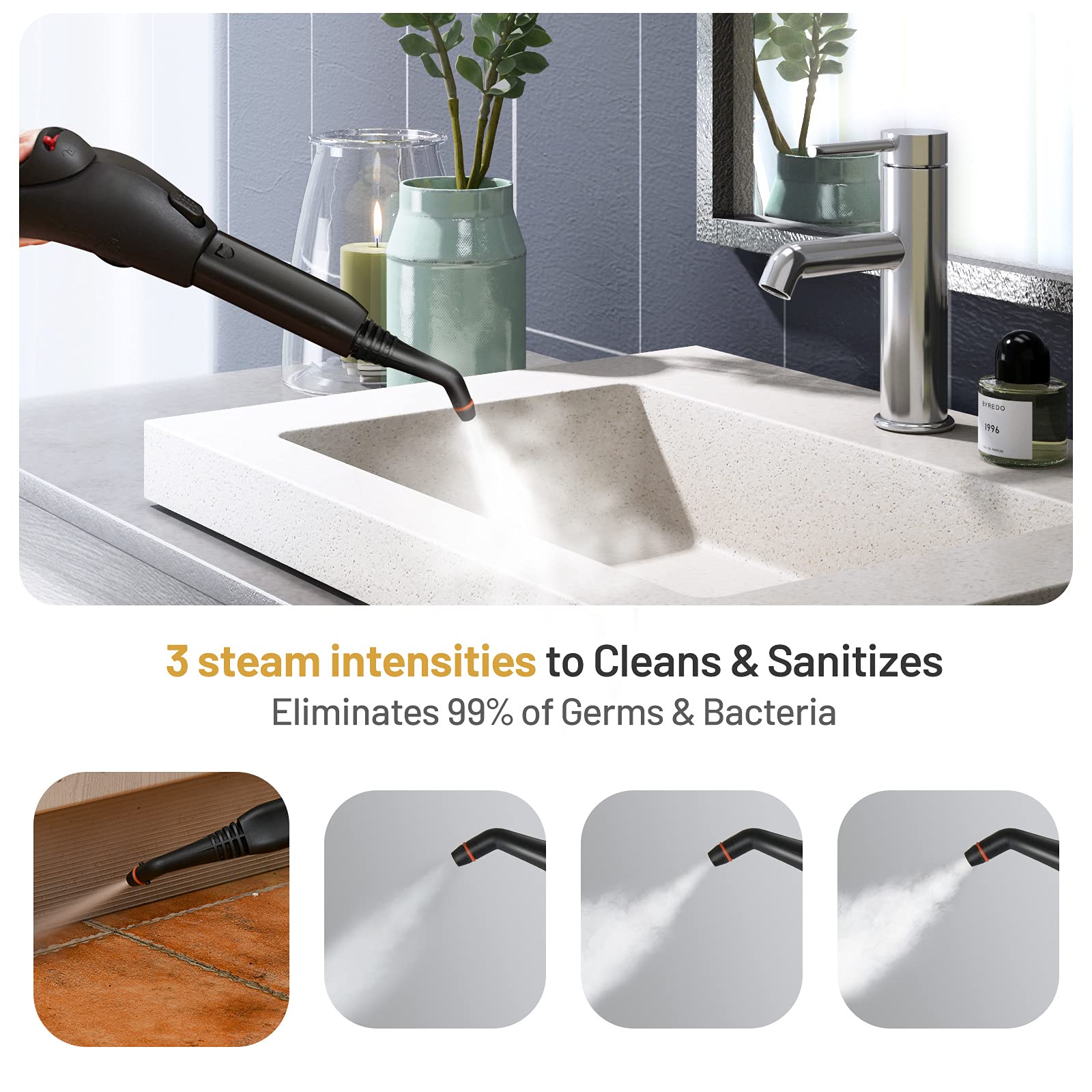 LDAILY 2000W Multi-Purpose Steam Cleaner with 19 Accessories - 1.5L Large Water Tank, Extra-Long Power Cord, Chemical-Free Pressurized Cleaning for Floors, Cars, Home & Commercial Use - Perfect for Deep Cleaning Kitchens, Bathrooms, Garages & Outdoor Equipment (Red)