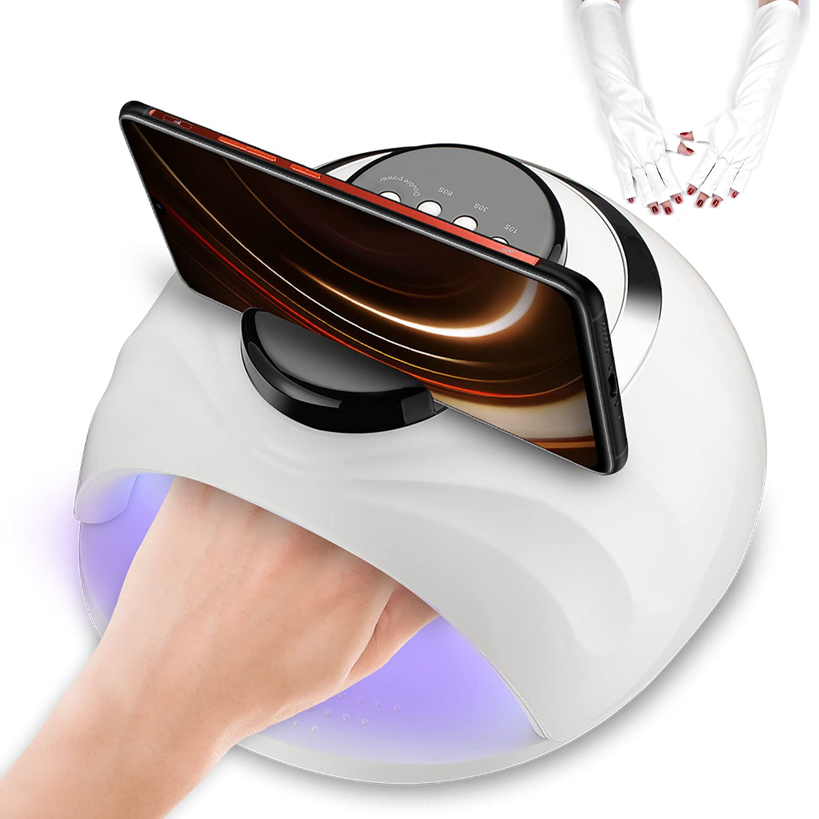 168W UV LED Nail Lamp with Auto Sensor & Timer - Professional Manicure Dryer for Curing All UV Gel Polish, Includes Phone Holder - Perfect for Home Nail Salons & DIY Gel Manicures