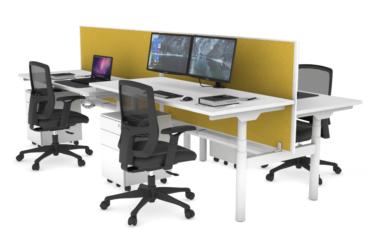 Flexi Premium Height Adjustable 4-Person H Bench Workstation - White Frame [1600L x 700W] - Ideal for Office, Coworking Spaces & Home Offices