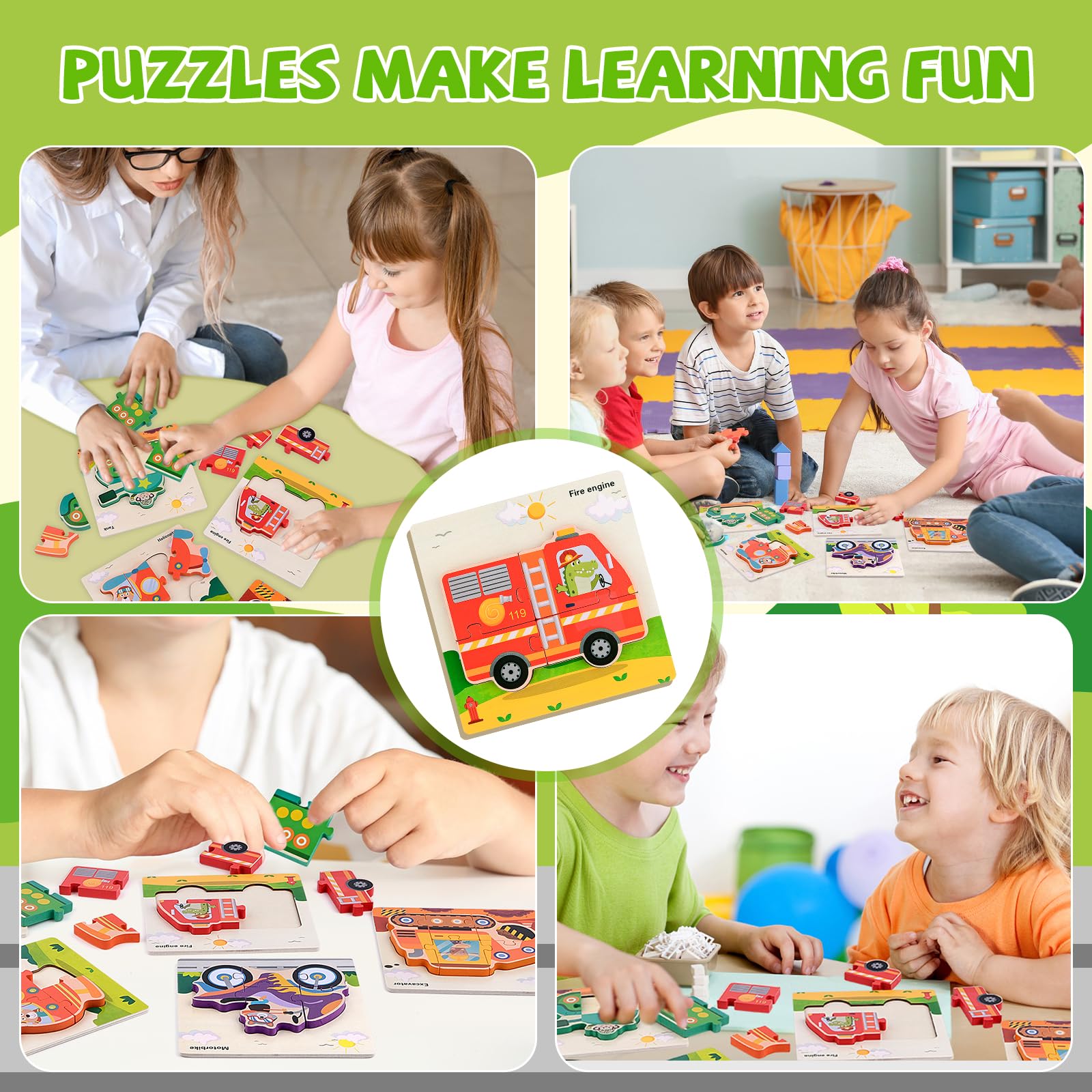 WUGU 5-Piece Wooden Puzzles for Kids Ages 2-4, Montessori Educational Toys, Transportation Theme Puzzle Set - Perfect for Toddler Learning, Birthday Gifts for Boys & Girls | Great for Preschool Activities & Early Childhood Development