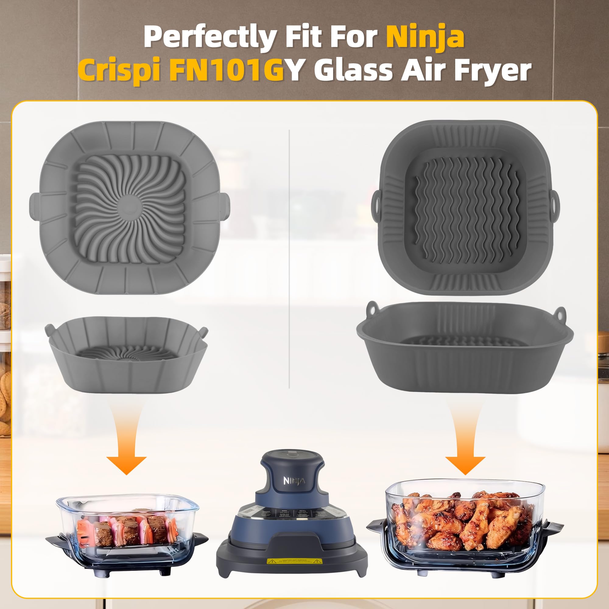 Reusable Silicone Air Fryer Liners for Ninja Crispi Accessories - Non-Stick Baking Mat for Air Fryers, Perfect for Healthy Cooking & Easy Cleanup - Ideal for Roasting, Baking, and Frying in Ninja Portable Glass Air Fryers