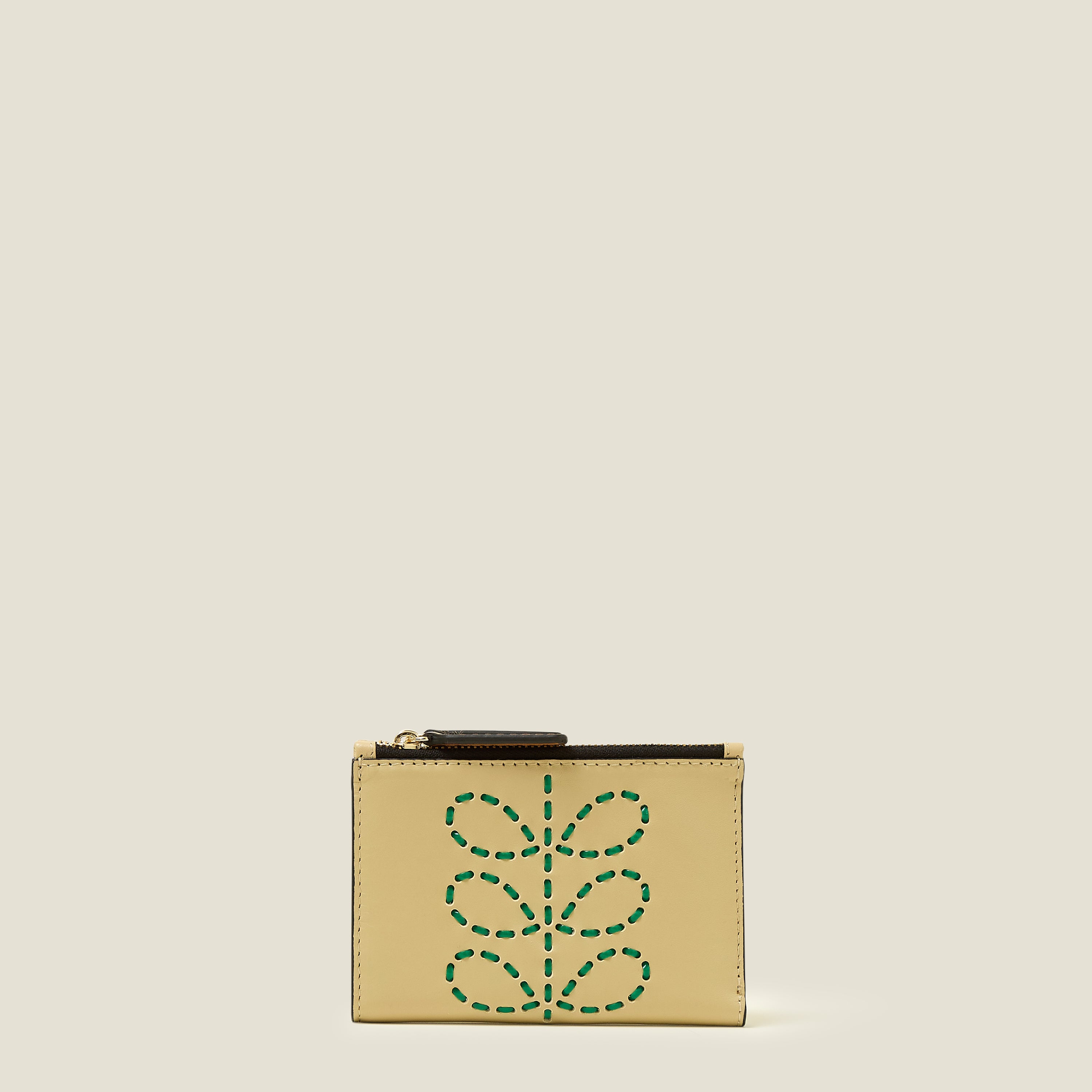 Two Way Coin Purse Whipstitch Stem Cream - Stylish Leather Wallet for Cash & Cards - Perfect for Travel, Shopping, and Everyday Use