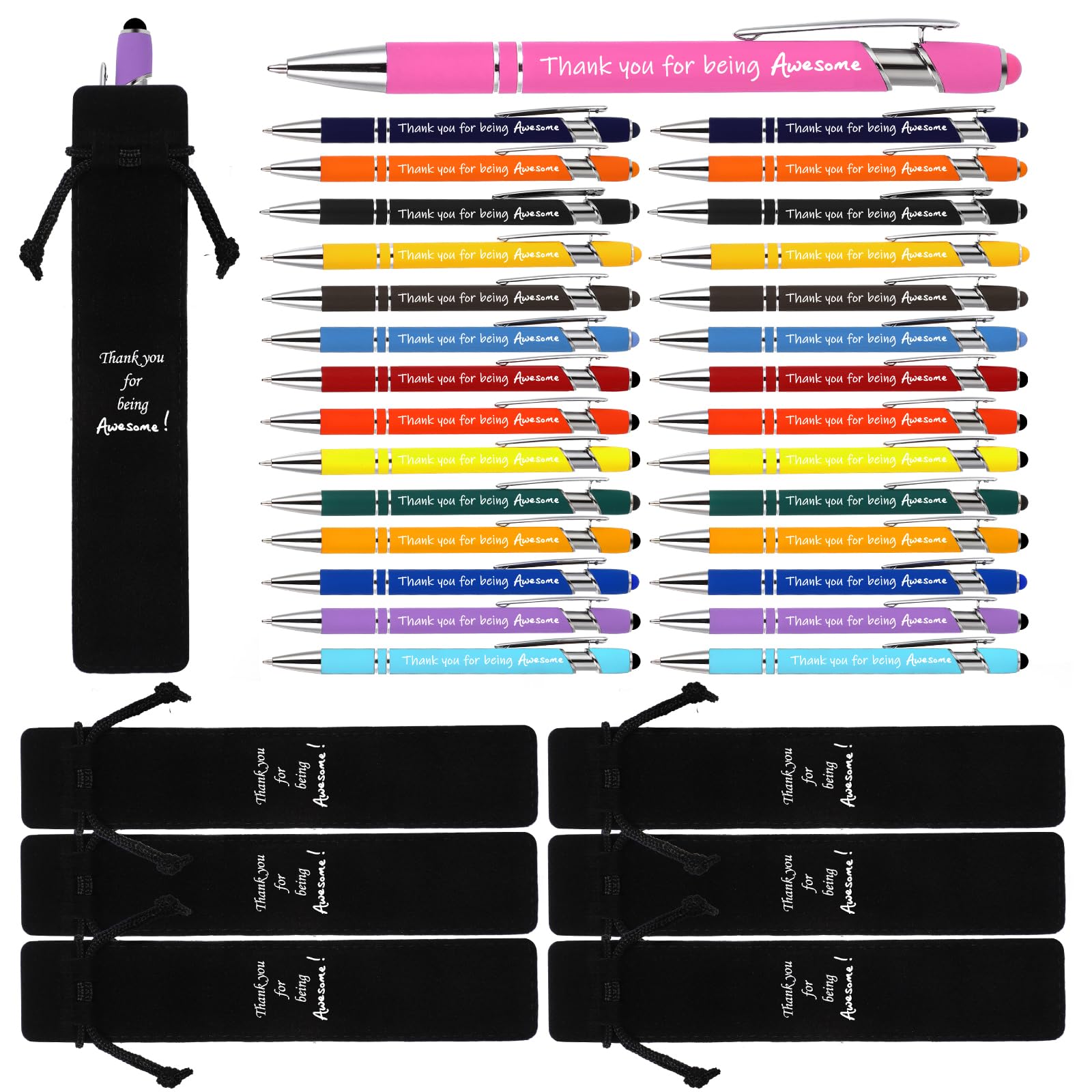 30 Pack Inspirational Ballpoint Pens Bulk - Motivational Thank You Quotes Pens with Black Pencil Case - Perfect Employee Appreciation Gifts for Teachers, Coworkers, Nurses & Office Staff - Great for Team Building, Recognition Awards & Workplace Encouragement