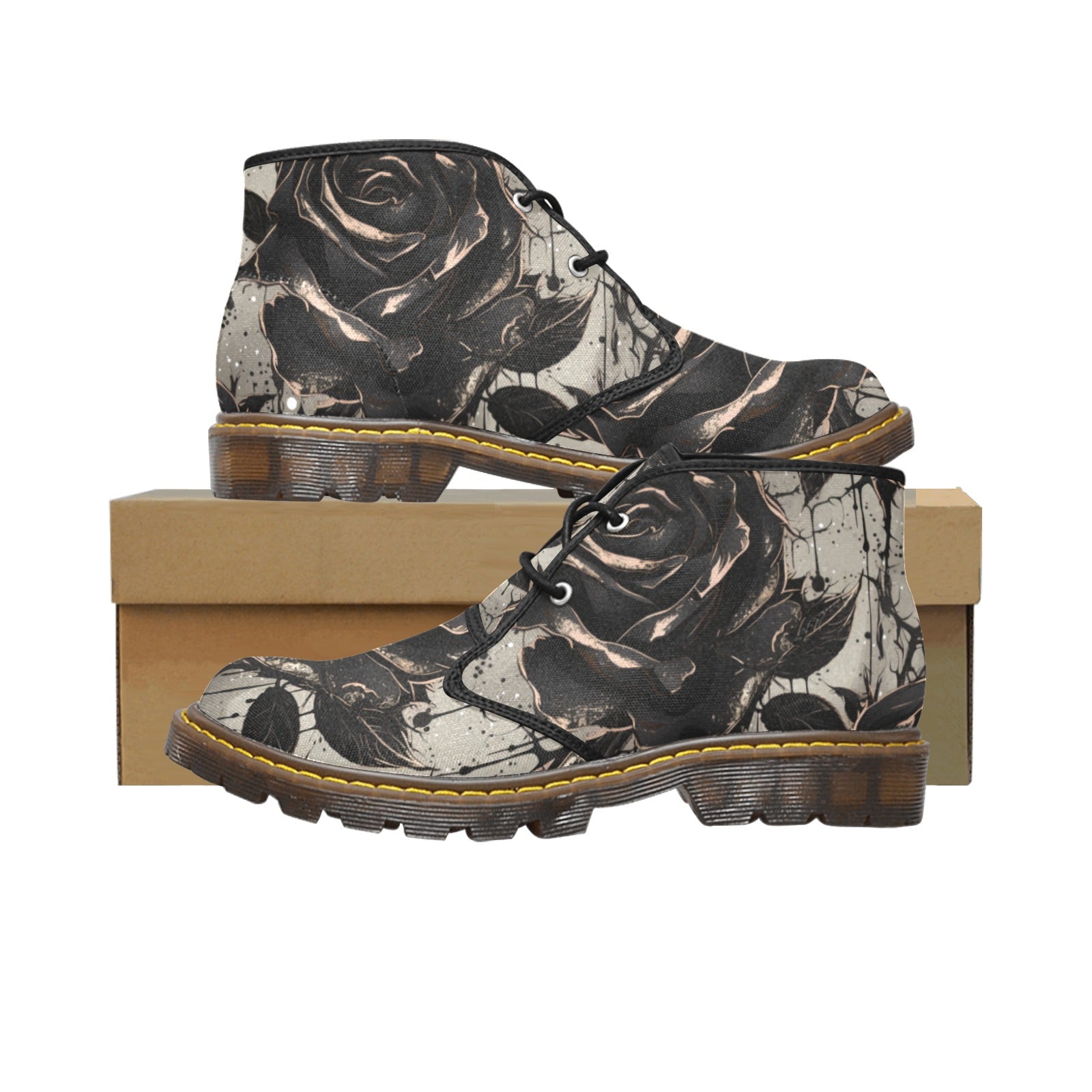 Gothic Rose Canvas Chukka Boots for Women - Vintage Punk Ankle Boots with Floral Design - Perfect for Gothic Fashion, Rock Concerts & Alternative Style Outfits