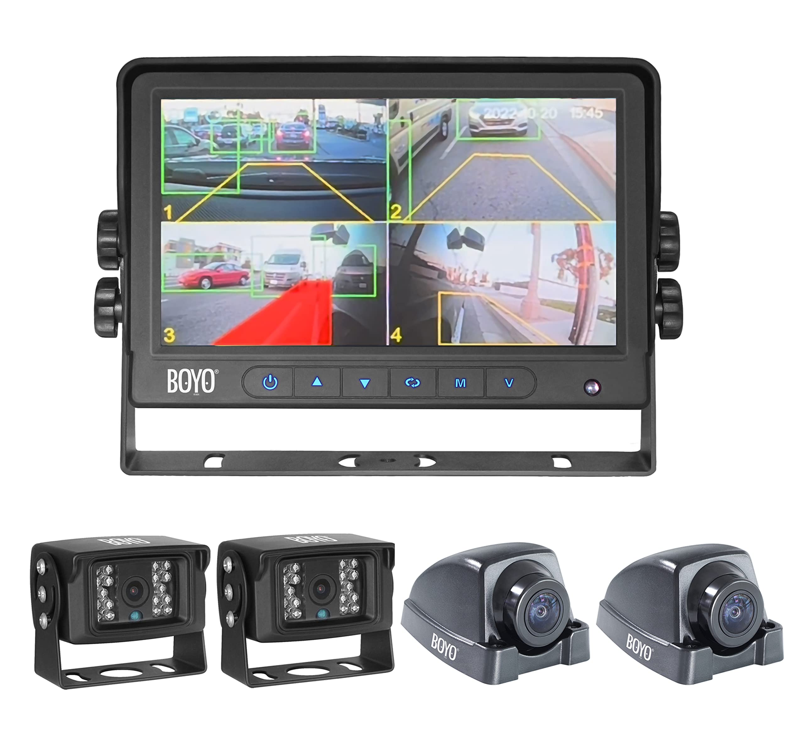 BOYO VTC700AI-4 7-Inch AHD Car Backup Monitor with 4 Channel AI Camera System - Intelligent Motion Detection & Parking Alert for Trucks, RVs, Trailers (Perfect for Night Driving & Reversing Safety)