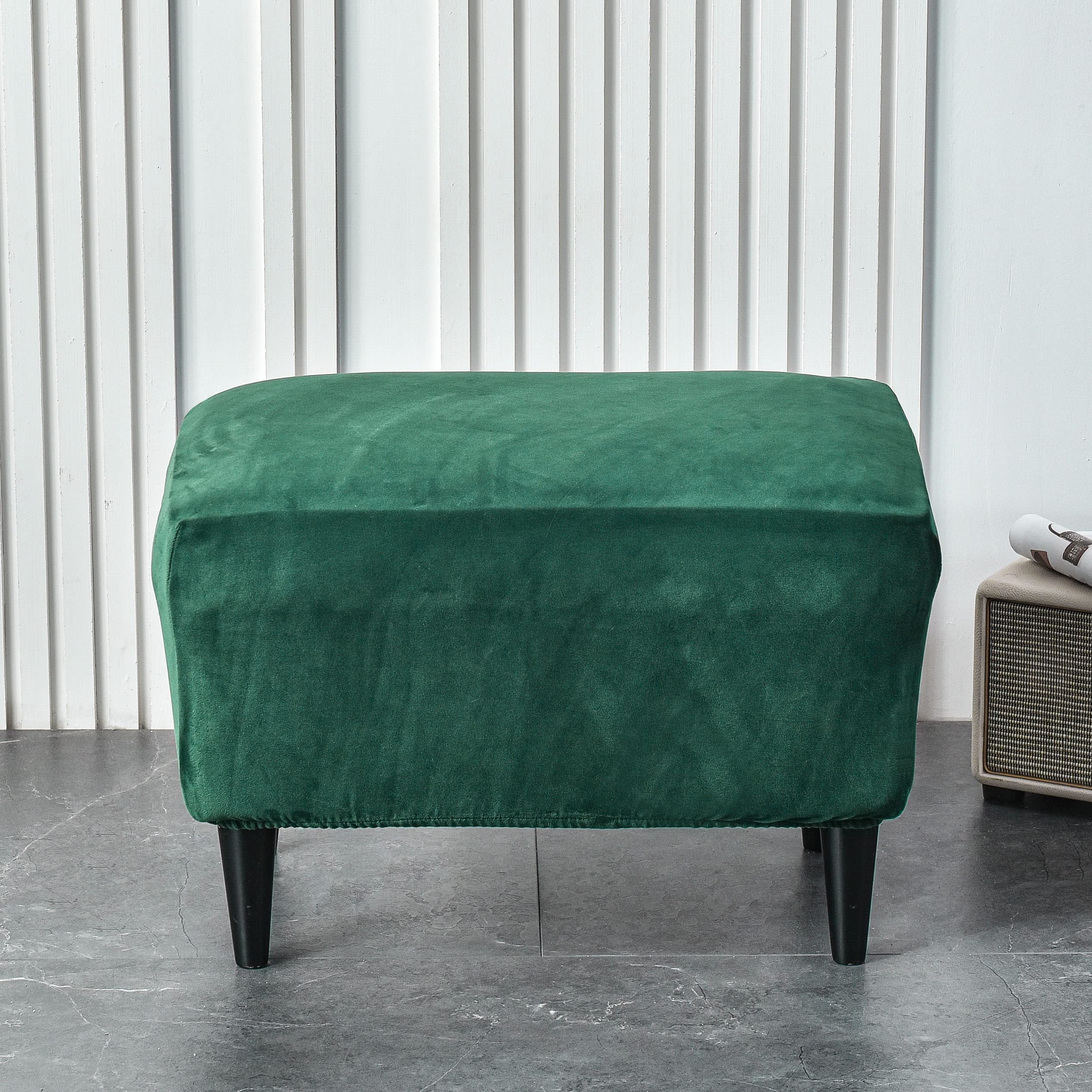 CRFATOP X-Large Velvet Ottoman Chair Cover - Stretchable Rectangle Storage Stool Slipcover with Elastic Bottom for Footrest, Sofa & Living Room Furniture (02) | Perfect for Home Decor, Living Room Upgrade & Cozy Seating