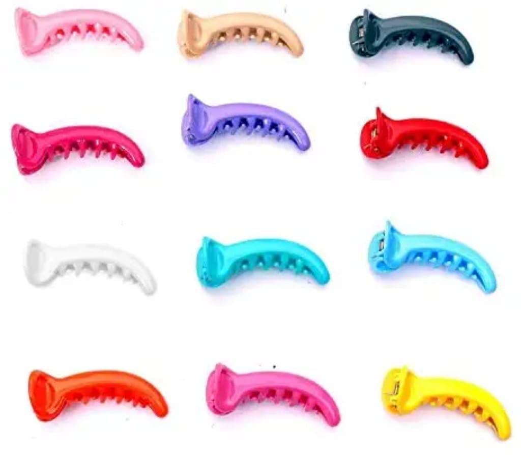 Uniqella Mirchi Banana Hair Clips - 12 Pack Multicolor Hair Clips for Women & Girls | Perfect for Ponytails, Updos & Everyday Hairstyles