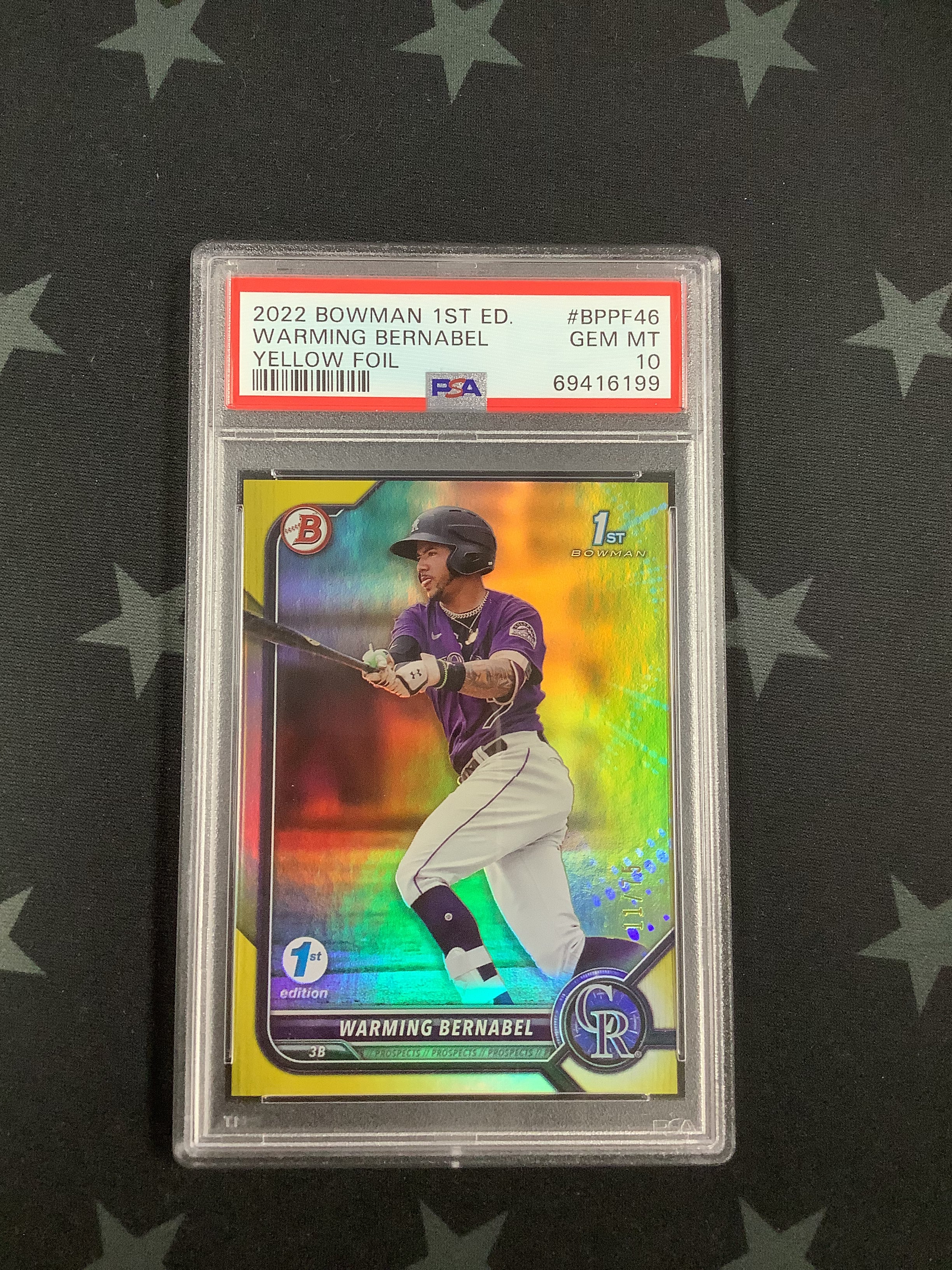 2022 Bowman 1st Edition Warming Bernabel Yellow Foil #BBPF46 PSA GEM MT 10 69416199 - Rare Baseball Card for Collectors & Investors, Perfect for Display or Trading