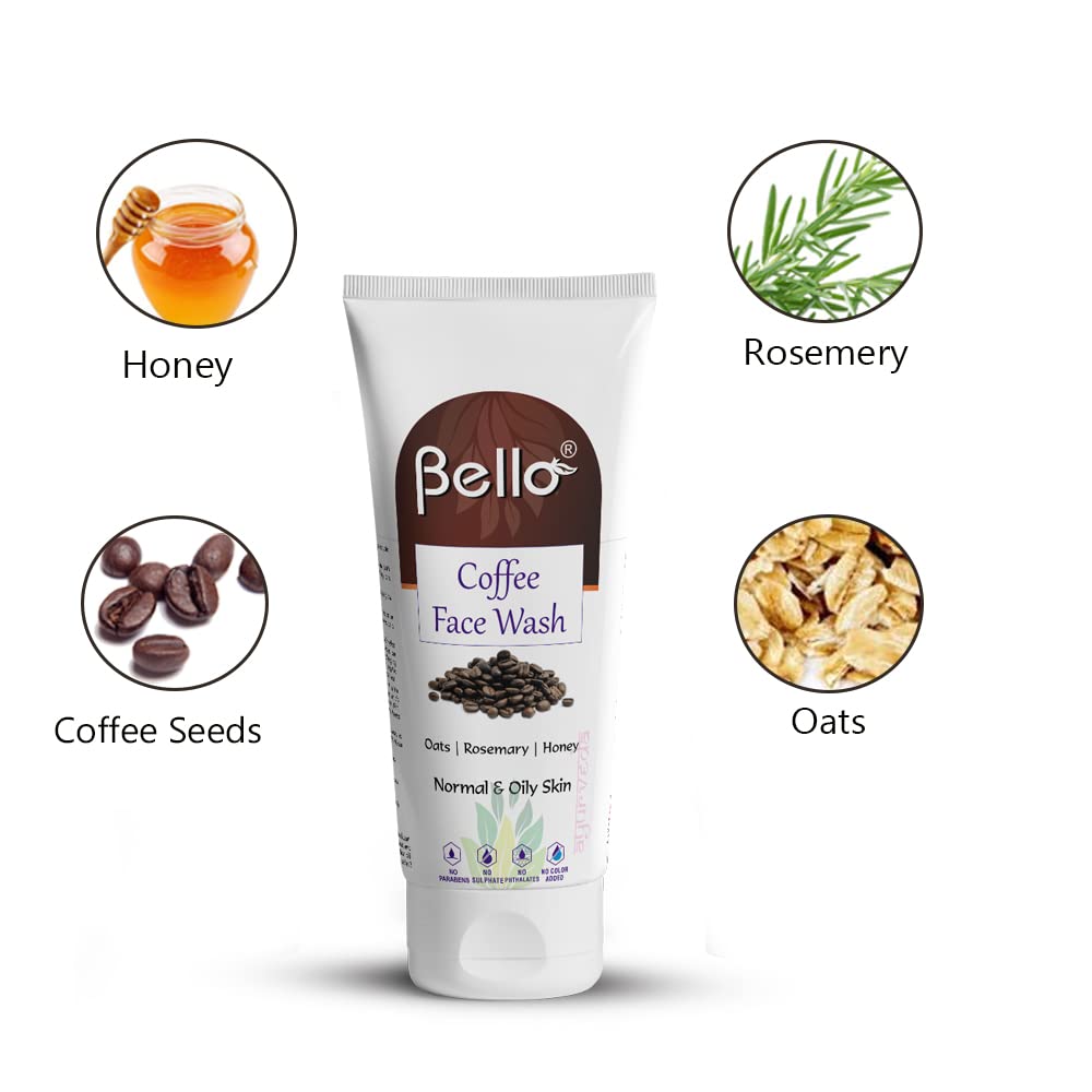 Bello Coffee Face Wash 120ml for Oily & Normal Skin - Refreshing Coffee Scent for Men & Women | Daily Cleansing & Oil Control for Fresh, Glowing Skin