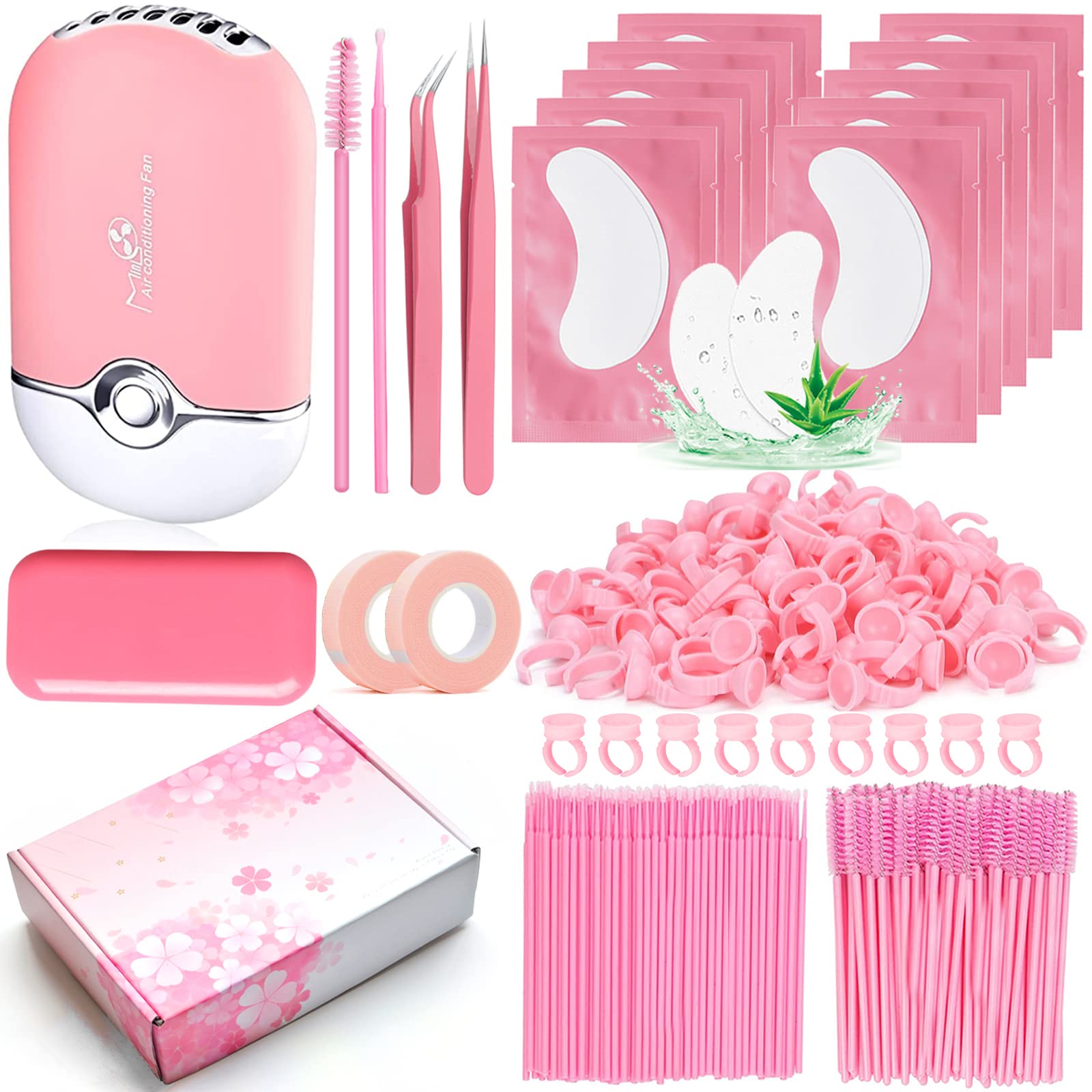 266 PCS Professional Eyelash Extension Kit with Mini Fan Dryer, Silicone Pad, Tweezers, Tapes & Accessories – Perfect for Salon, Spa & Home Use