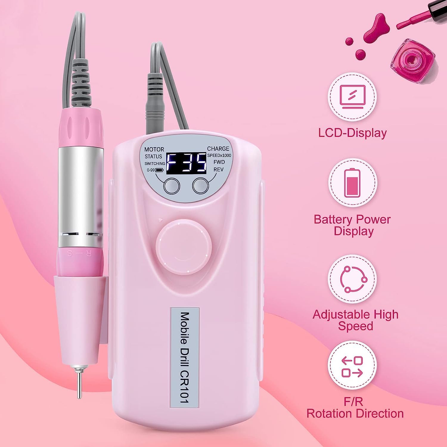 Professional INOG Portable Rechargeable Nail Drill Machine - Electric Nail File Kit for Manicure & Pedicure | At-Home & Salon Nail Art Tools Set | Perfect for DIY Nail Care, Acrylics & Gel Extensions