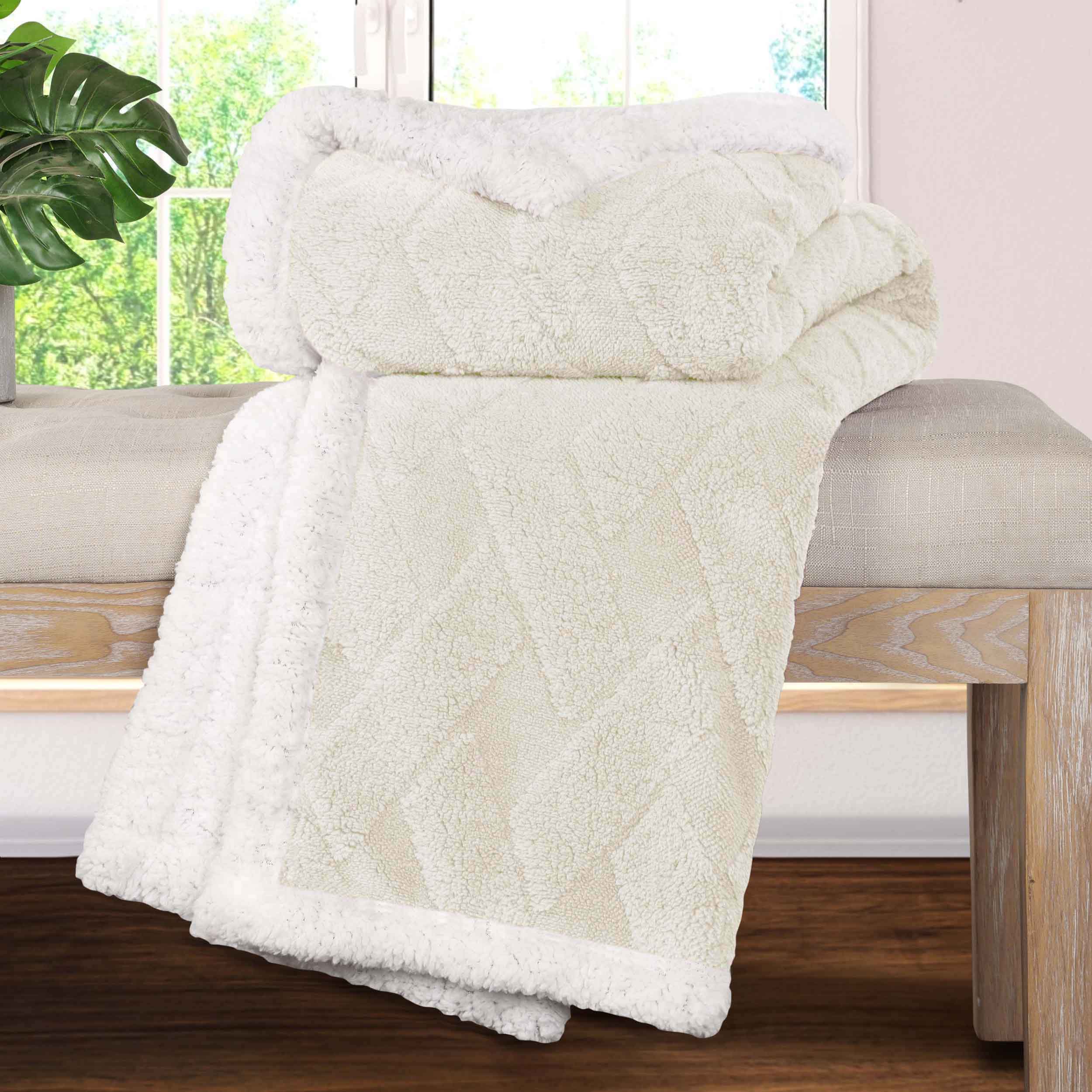 Nuuk Reversible Jacquard Lattice Plush Sherpa Fleece Blanket - Soft Cozy Throw for Couch, Bed & Travel - Perfect for Winter Nights, Camping & Home Decor
